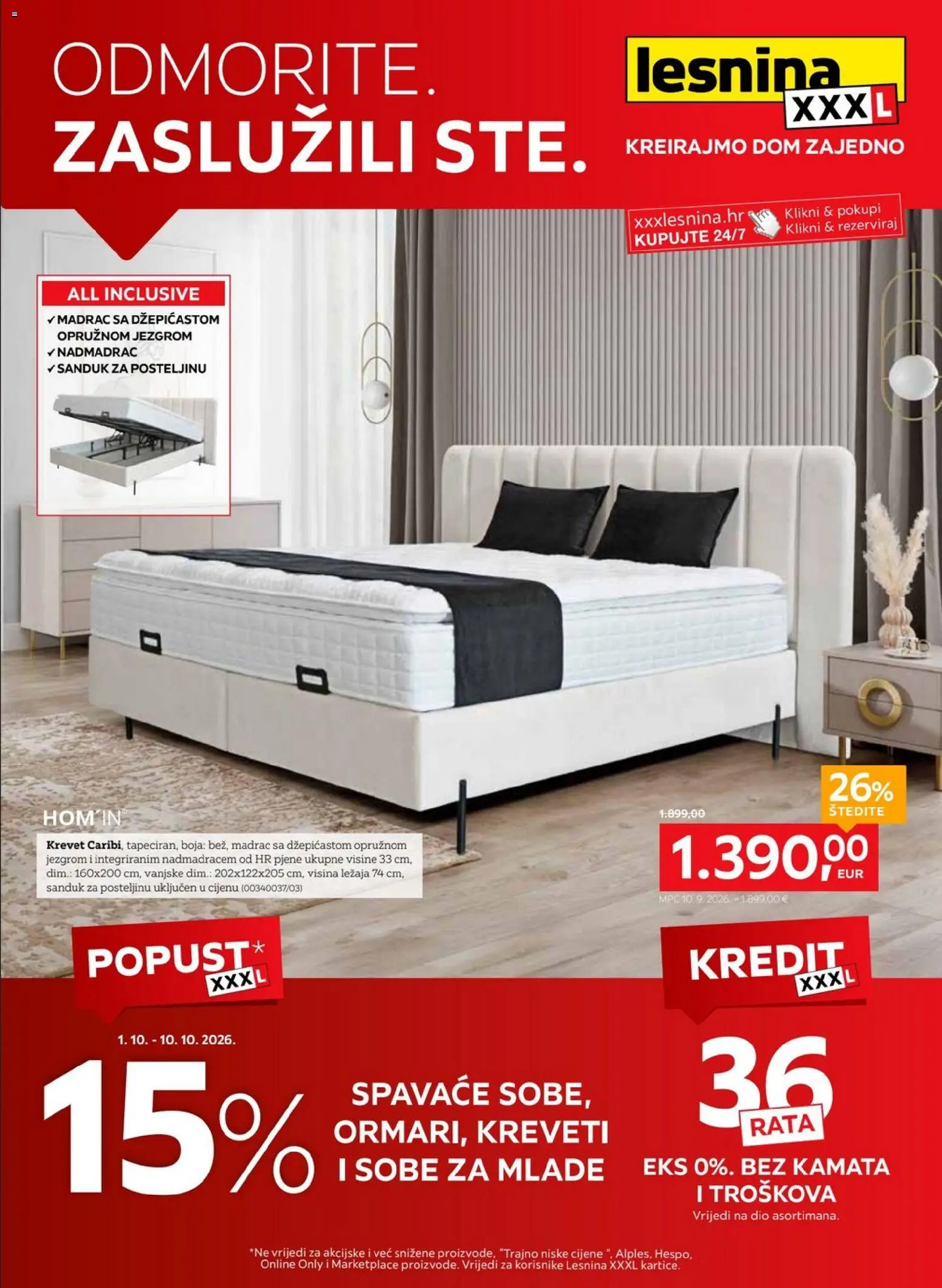 Pregled letka Lesnina Katalog trgovine Lesnina vrijedi od 01.10.2026 - Nadmadrac, Krevet, Madrac