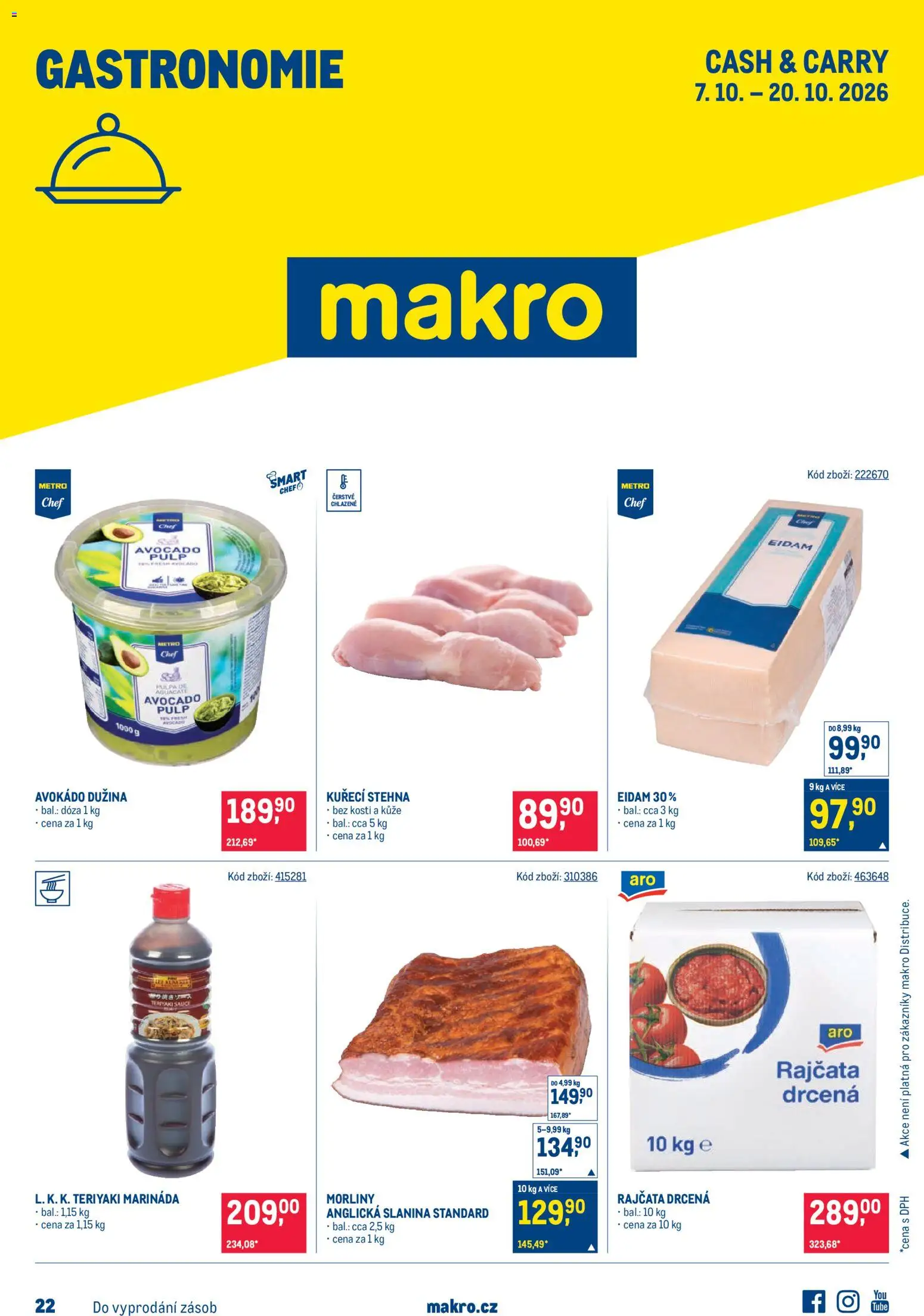 Náhled nabídky: Makro Makro leták - Gastronomie platný od 07.10.2026 - Avokádo, Rajčata, Slanina, Kuřecí stehna, Eidam, Anglická slanina, Marináda