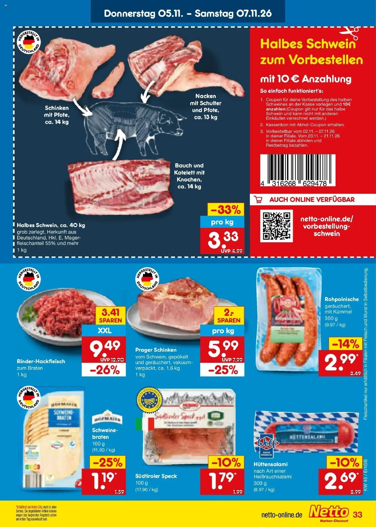 Vorschau von dem Prospekt des Geschäftes Netto Marken-Discount, gültig ab dem 02.11.2026 - Wurst, Fleisch, Schinken, Schulter