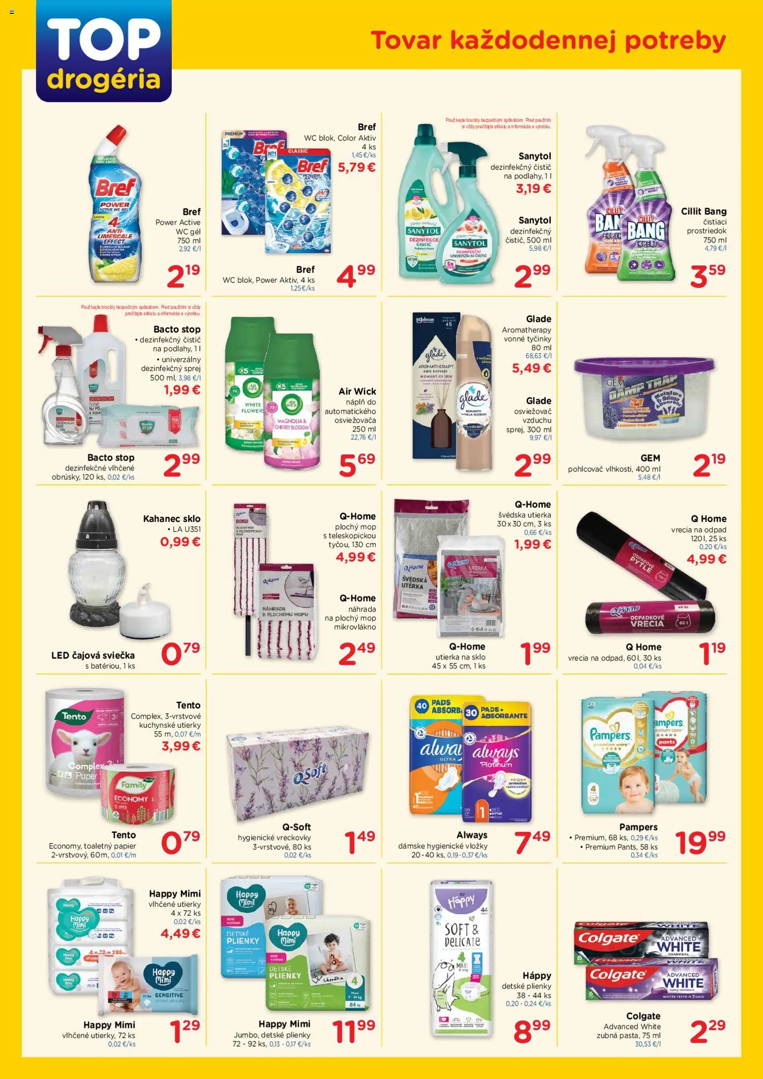 Náhľad TOP Drogéria letáku platného od 02.11.2026 - Mop, Led, Pampers, Sanytol, Kuchynské utierky, Air Wick, Plienky, Vreckovky