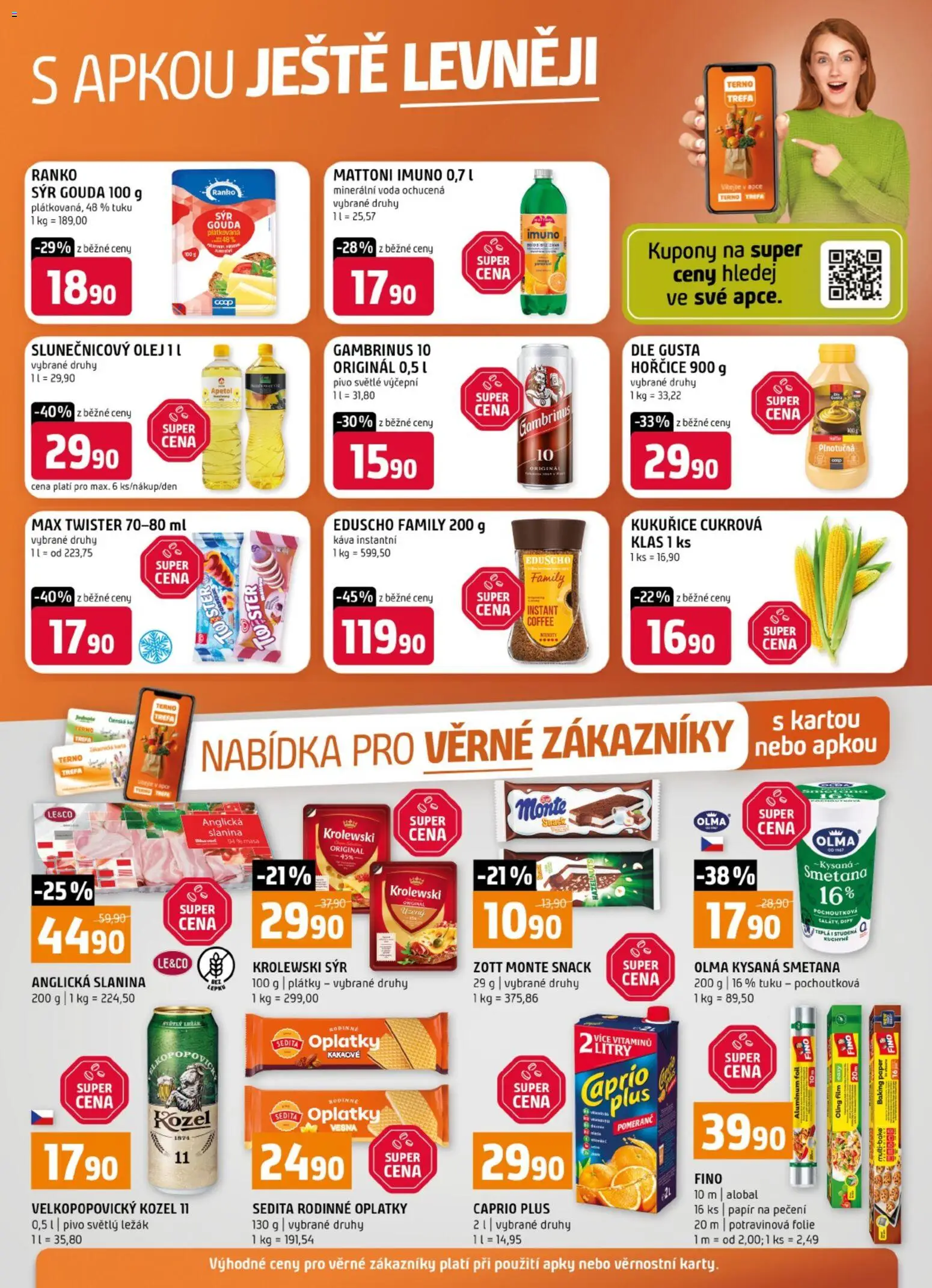 Náhled nabídky: Terno Terno leták - Nabídka pro věrné zákazníky platný od 15.07.2026 - Sýr, Smetana, Mattoni, Olej, Kozel, Slanina, Slunečnicový olej, Papír na pečení