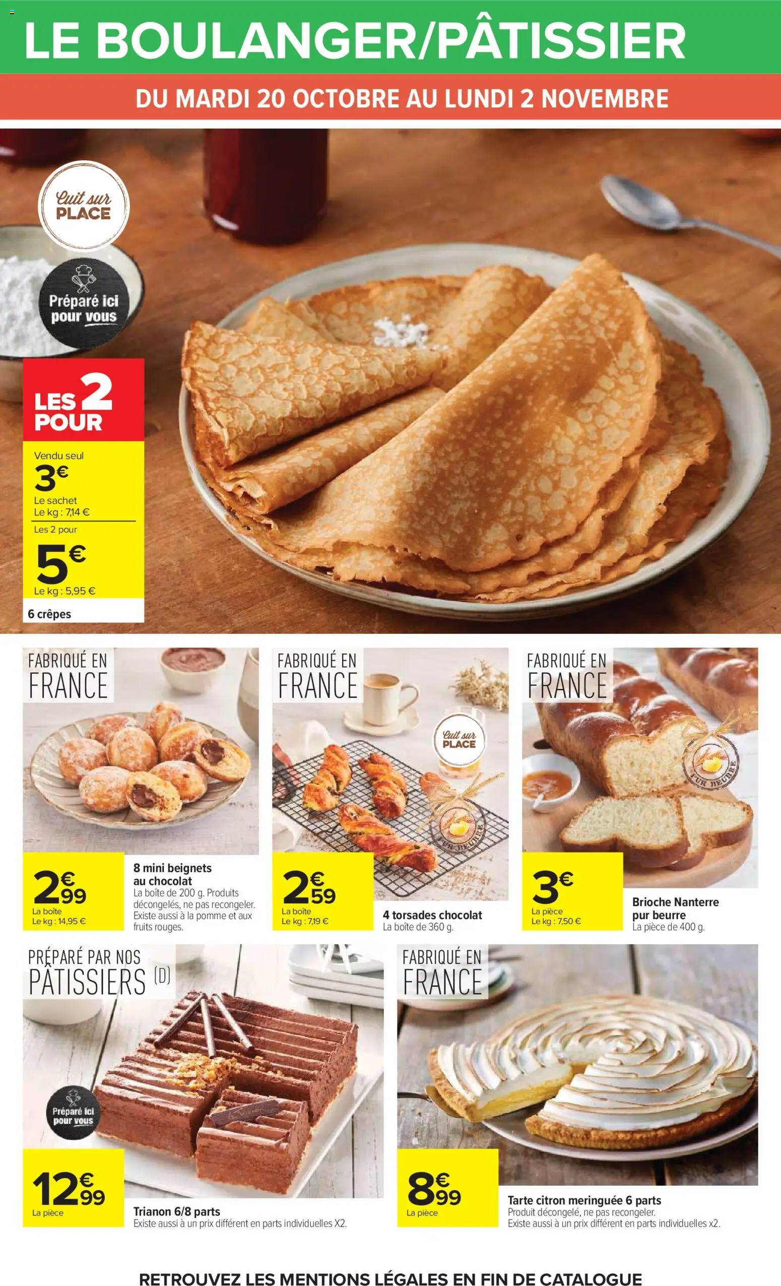 Prévisualisation de Carrefour catalogue du magasin Carrefour formulaire valide 20/10/2026 - Chocolat, Fruits, Cake, Tarte, Beurre, Citron, Crêpes, Beignets au chocolat