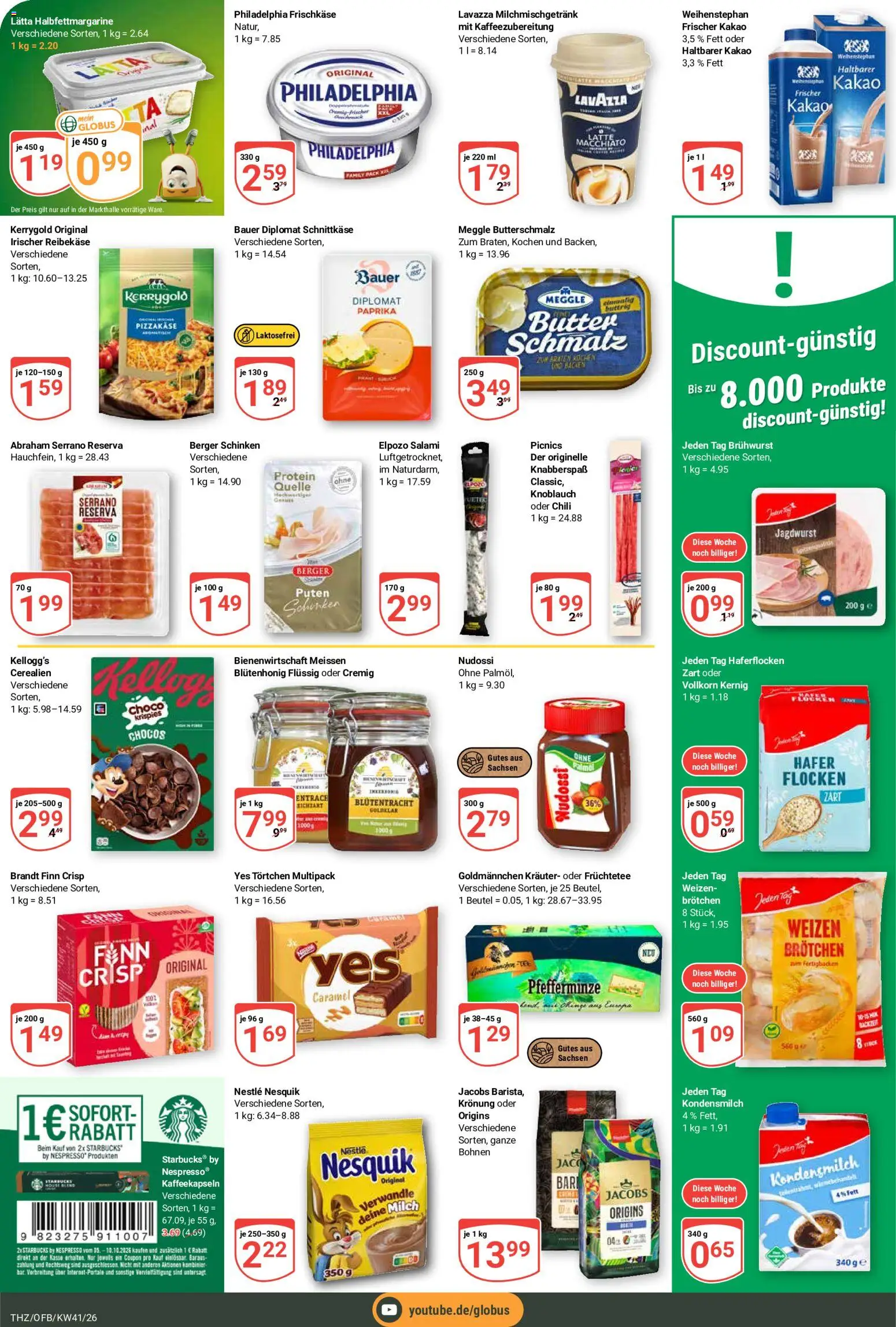 Vorschau von dem Prospekt des Geschäftes Globus, gültig ab dem 05.10.2026 - Butter, Philadelphia, Milch, Lavazza, Kellogg's, Salami, Schinken, Frischkase