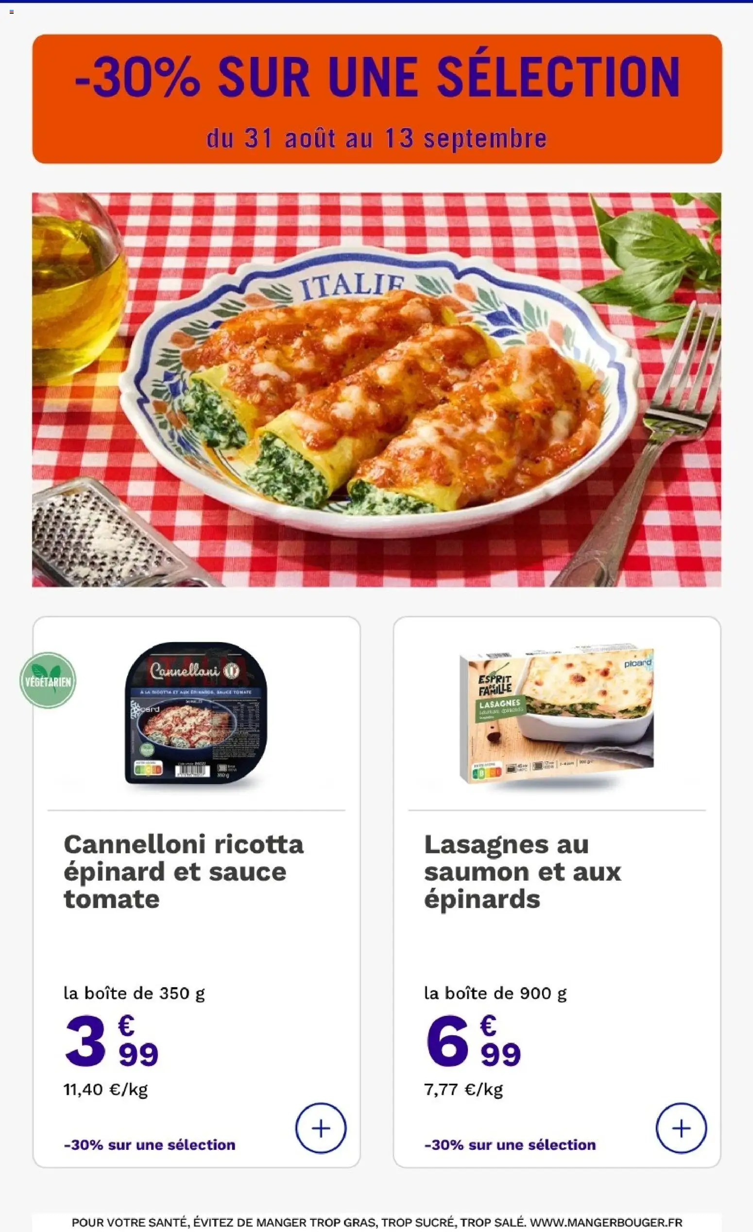 Prévisualisation de Picard catalogue du magasin Picard formulaire valide 31/08/2026 - Lasagnes, Cannelloni, Ricotta, Saumon, Tomate, Epinard, Épinards