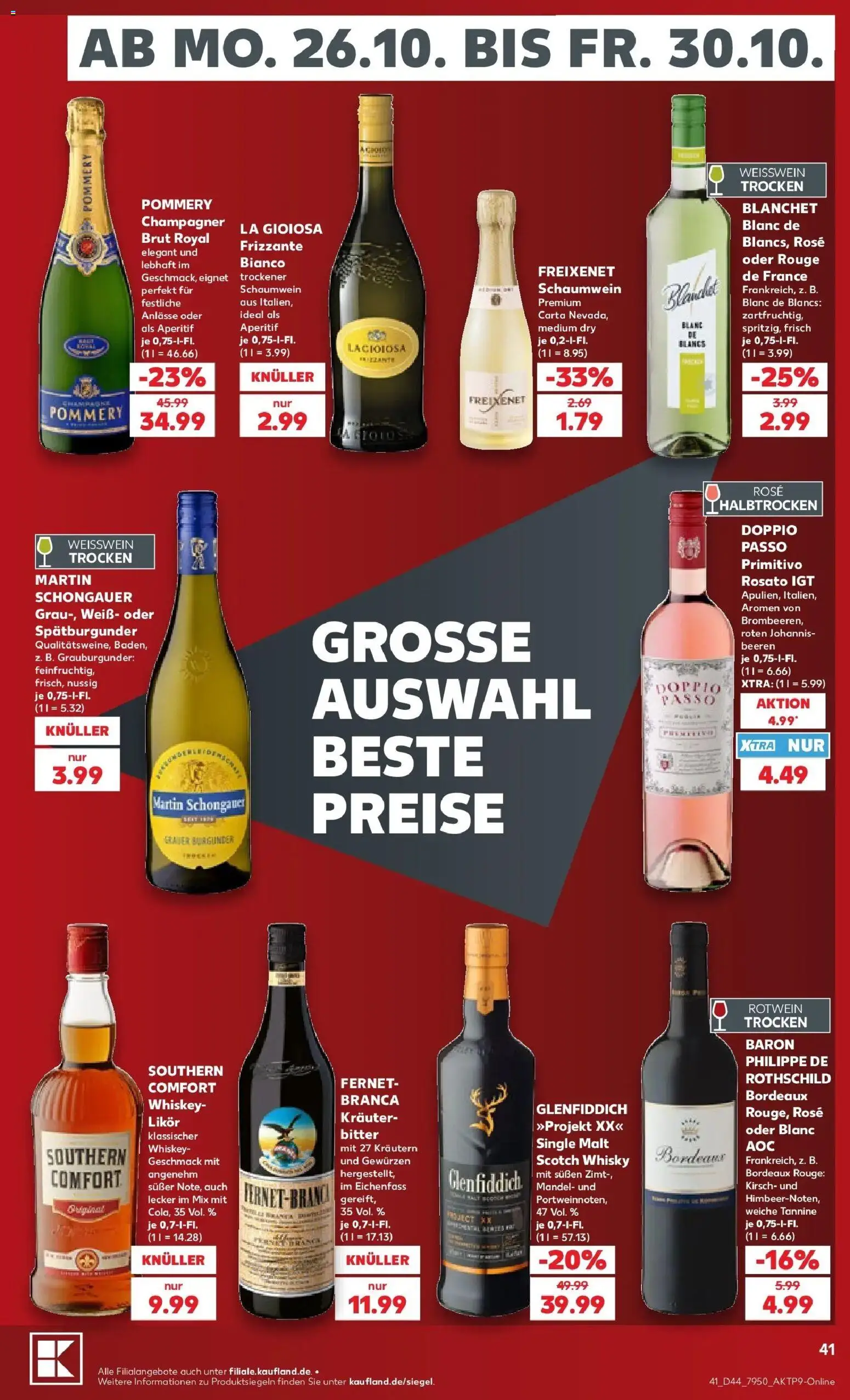 Vorschau von dem Prospekt des Geschäftes Kaufland, gültig ab dem 26.10.2026 - Whisky, Weißwein, Rotwein, Likör, Freixenet, Fernet, Weißwein trocken, Rotwein trocken