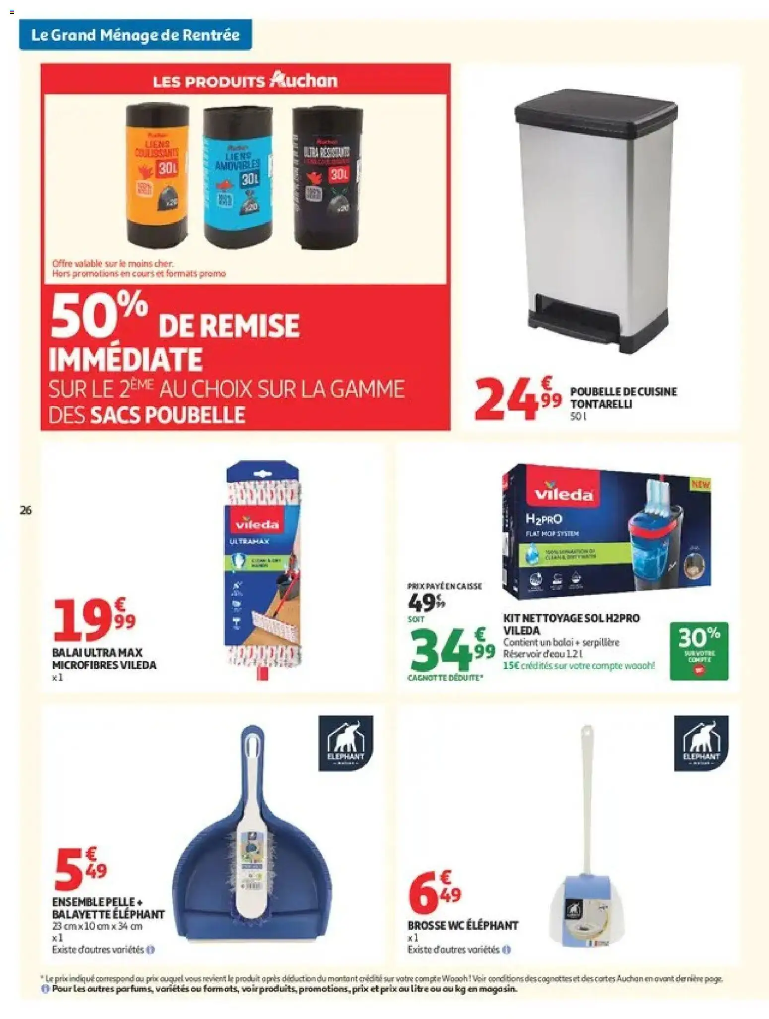 Prévisualisation de Auchan Ménage rentrée hypers du magasin Auchan formulaire valide 08/09/2026 - Poubelle, Serpillère, Balai, Vileda, Pelle, Balayette, Brosse, Serpillière
