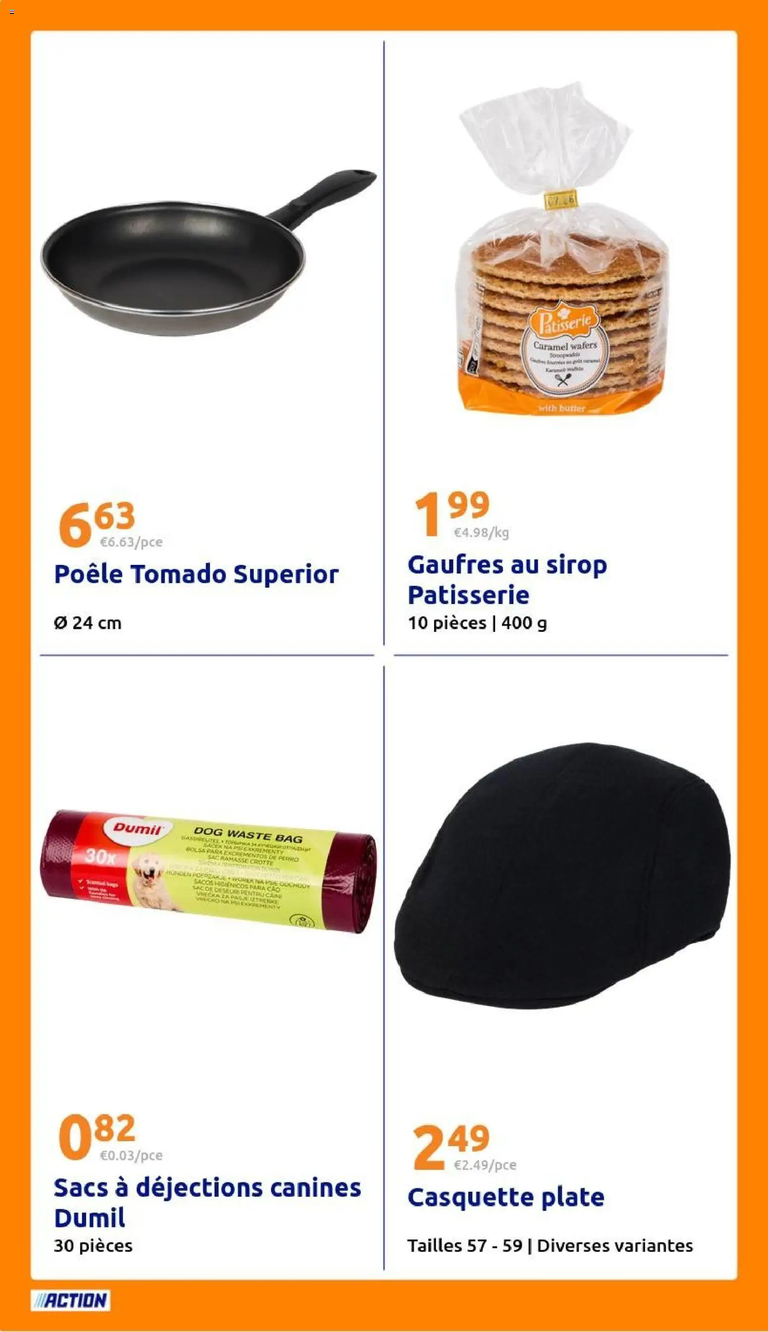 Prévisualisation de Action catalogue du magasin Action formulaire valide 28/10/2026 - Casquette, Sac, Gaufres, Poêle, Sirop