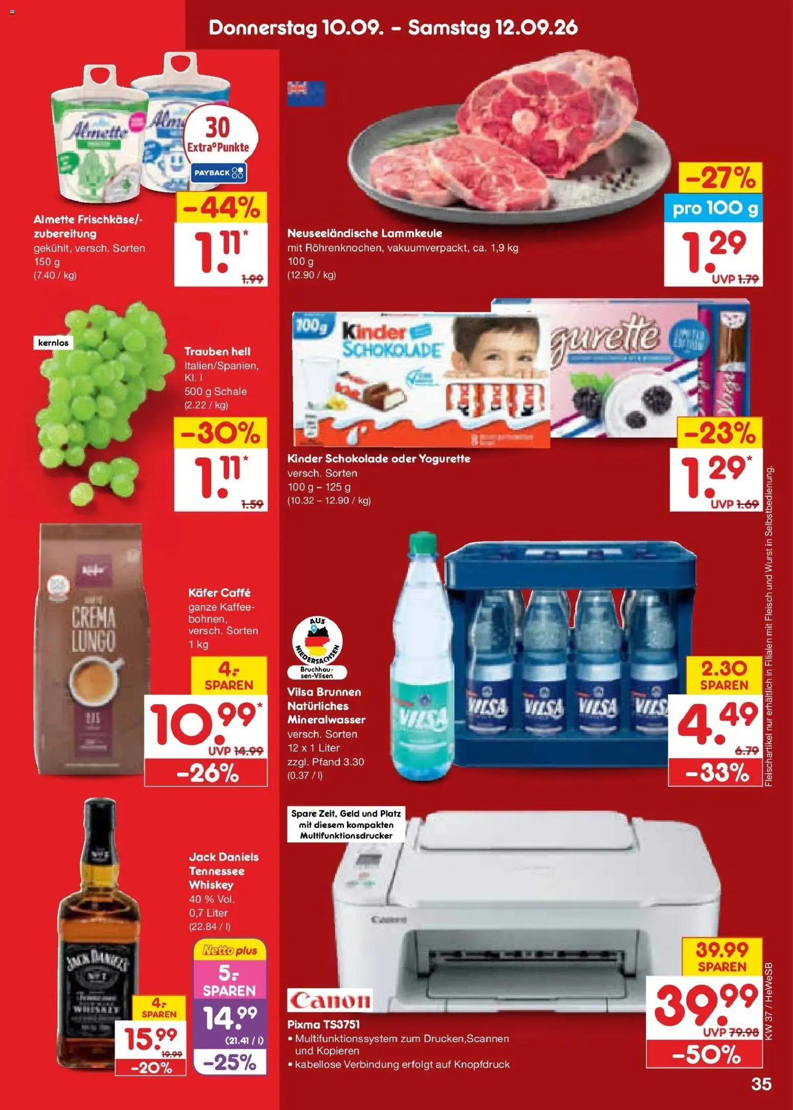 Vorschau von dem Prospekt des Geschäftes Netto Marken-Discount, gültig ab dem 07.09.2026 - Kaffee, Schokolade, Wurst, Mineralwasser, Fleisch, Whiskey, Trauben, Kinder schokolade
