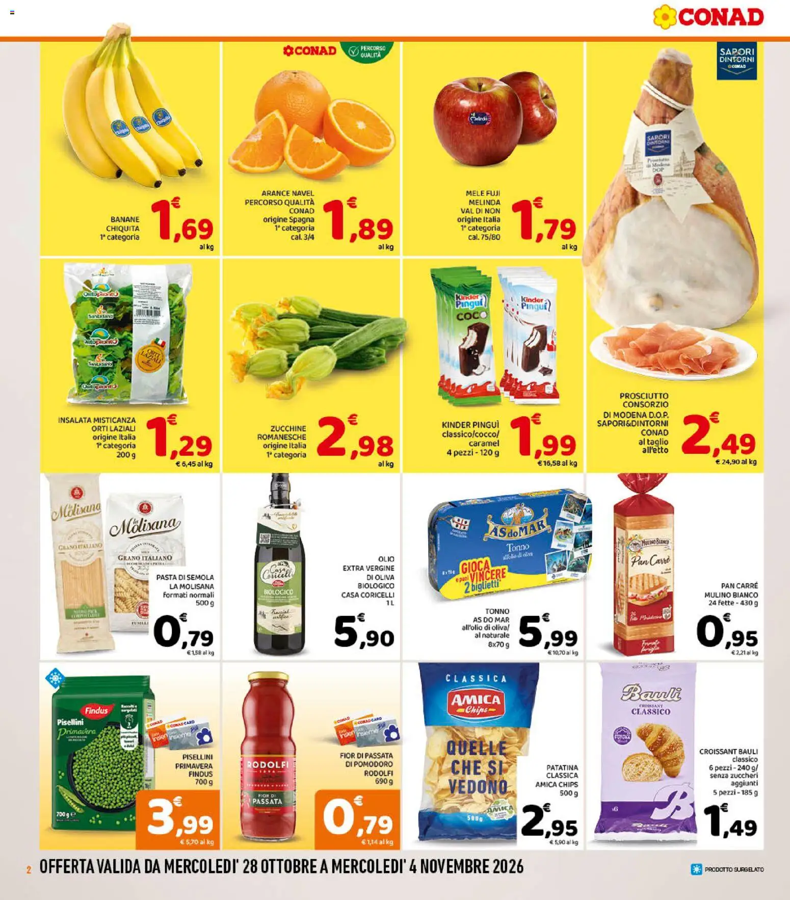 Anteprima dell'opuscolo Conad volantino Convenienza Più Lazio dal negozio Conad valido da 28/10/2026 - Pasta, Zucchine, Insalata, Pomodoro, Croissant, Prosciutto, La Molisana, Olio extra vergine