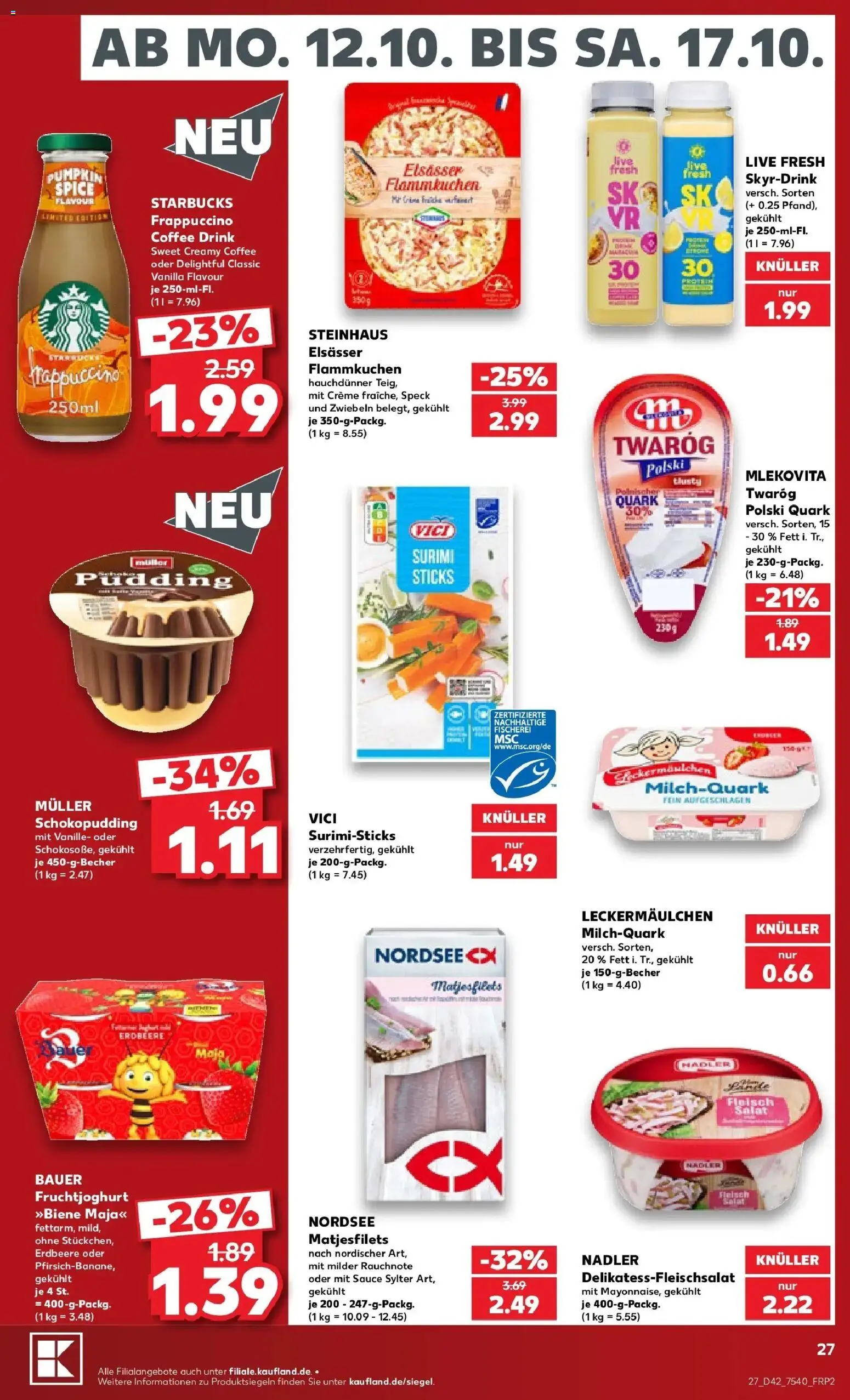 Vorschau von dem Prospekt des Geschäftes Kaufland, gültig ab dem 12.10.2026 - Starbucks, Salat, Quark, Pudding, Vanille, Creme, Zwiebeln, Fruchtjoghurt