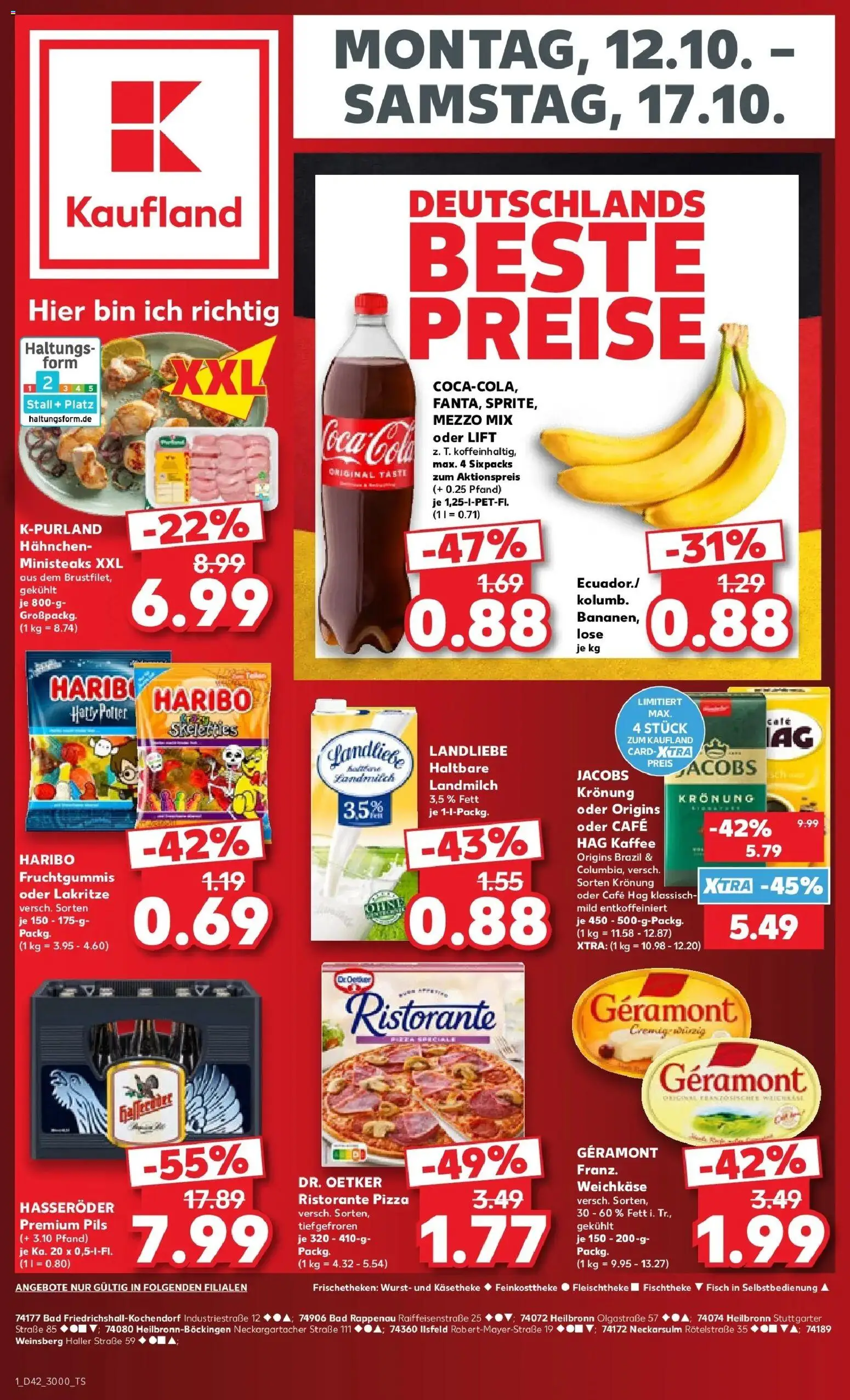 Vorschau von dem Prospekt des Geschäftes Kaufland, gültig ab dem 12.10.2026 - Pizza, Kaffee, Fisch, Wurst, Ristorante, Mezzo mix, Hasseröder, Hahnchen
