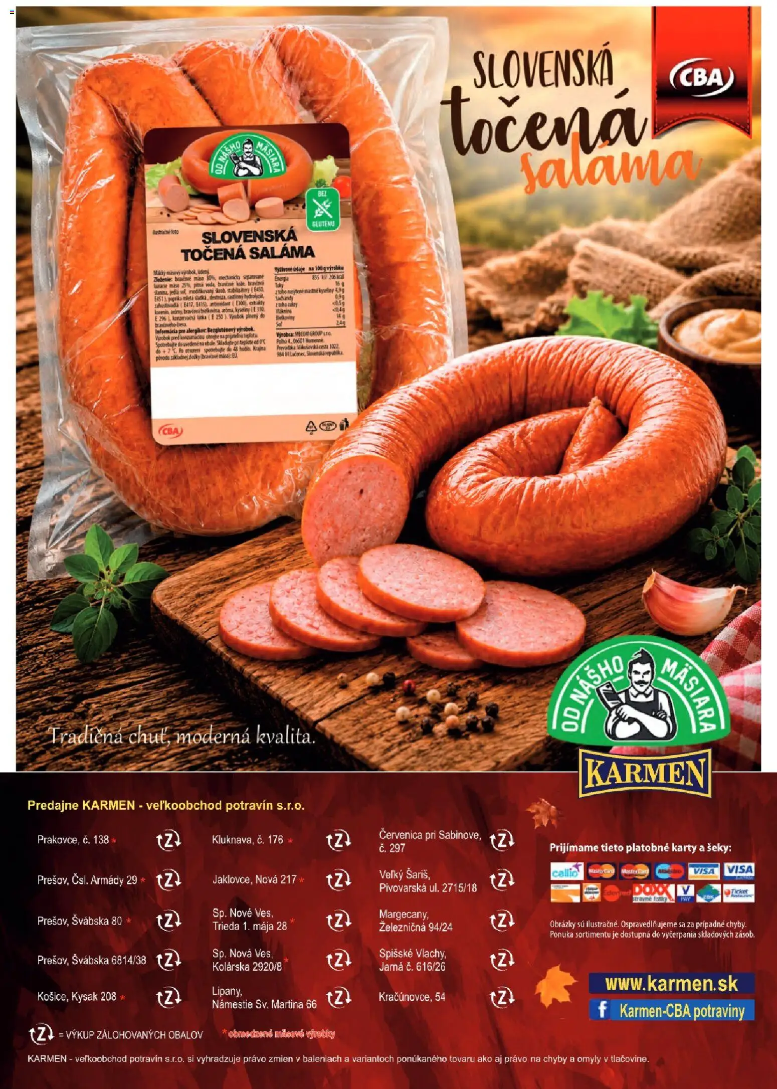 Náhľad KARMEN CBA letáku platného od 01.10.2026 - Mäso, Paprika, Bravčové mäso, Saláma