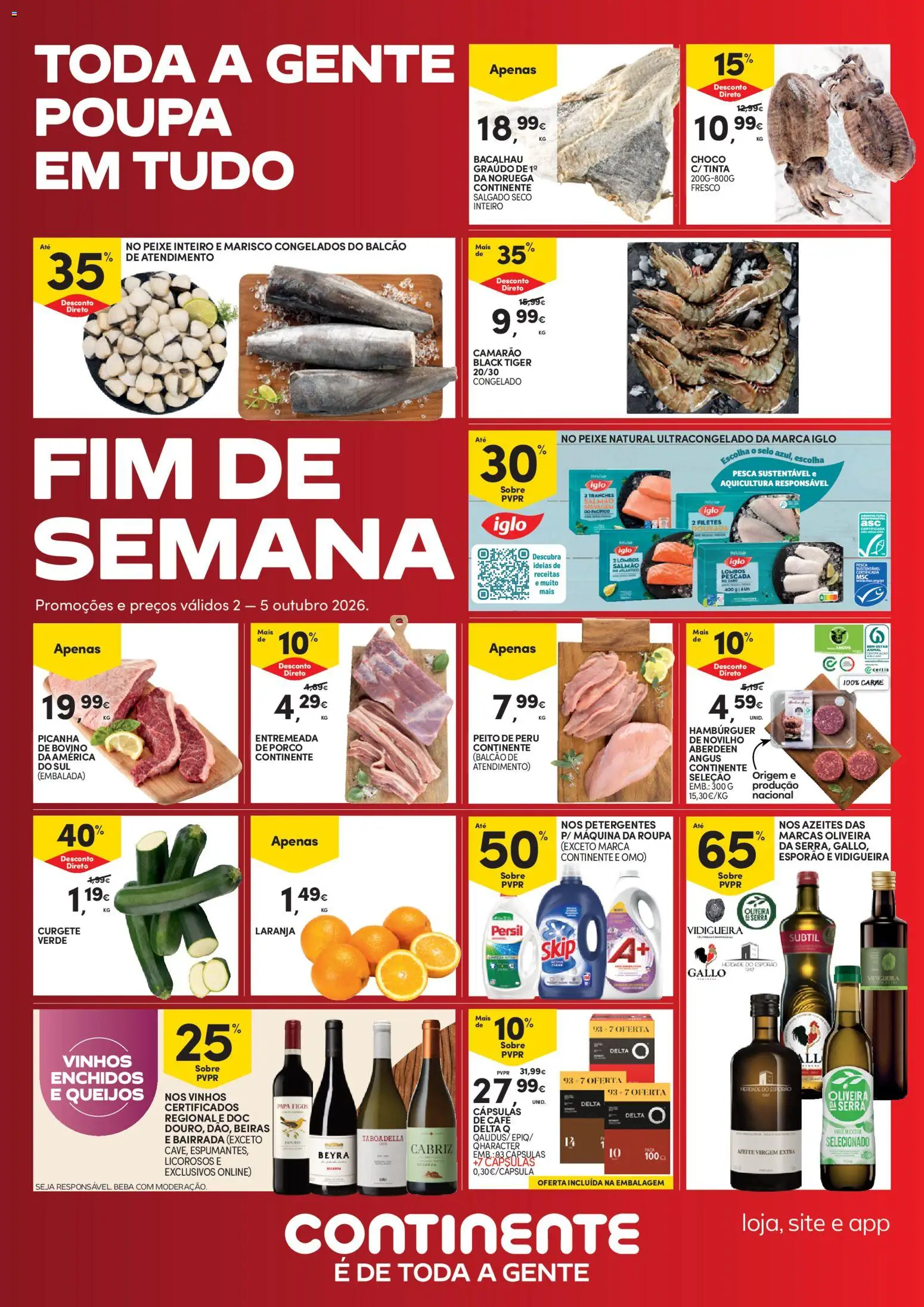 Pré-visualização do folheto da loja Continente válida a partir de 02/10/2026 - Hambúrguer, Peixe, Carne, Tinta, Pescada, Azeite virgem extra, Cápsulas, Peito de peru