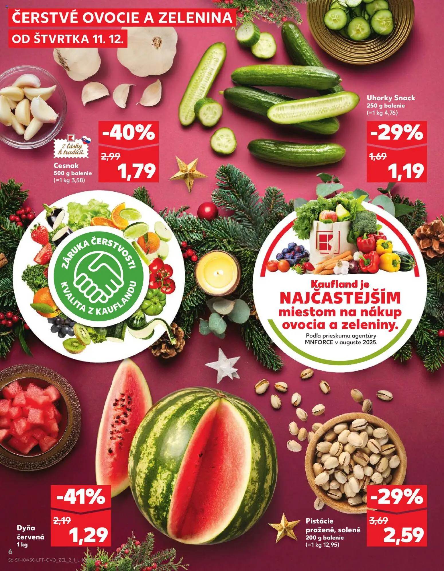 Náhľad Kaufland letáku platného od 11.12.2025 - Ovocie, Cesnak, Pistácie, Uhorky