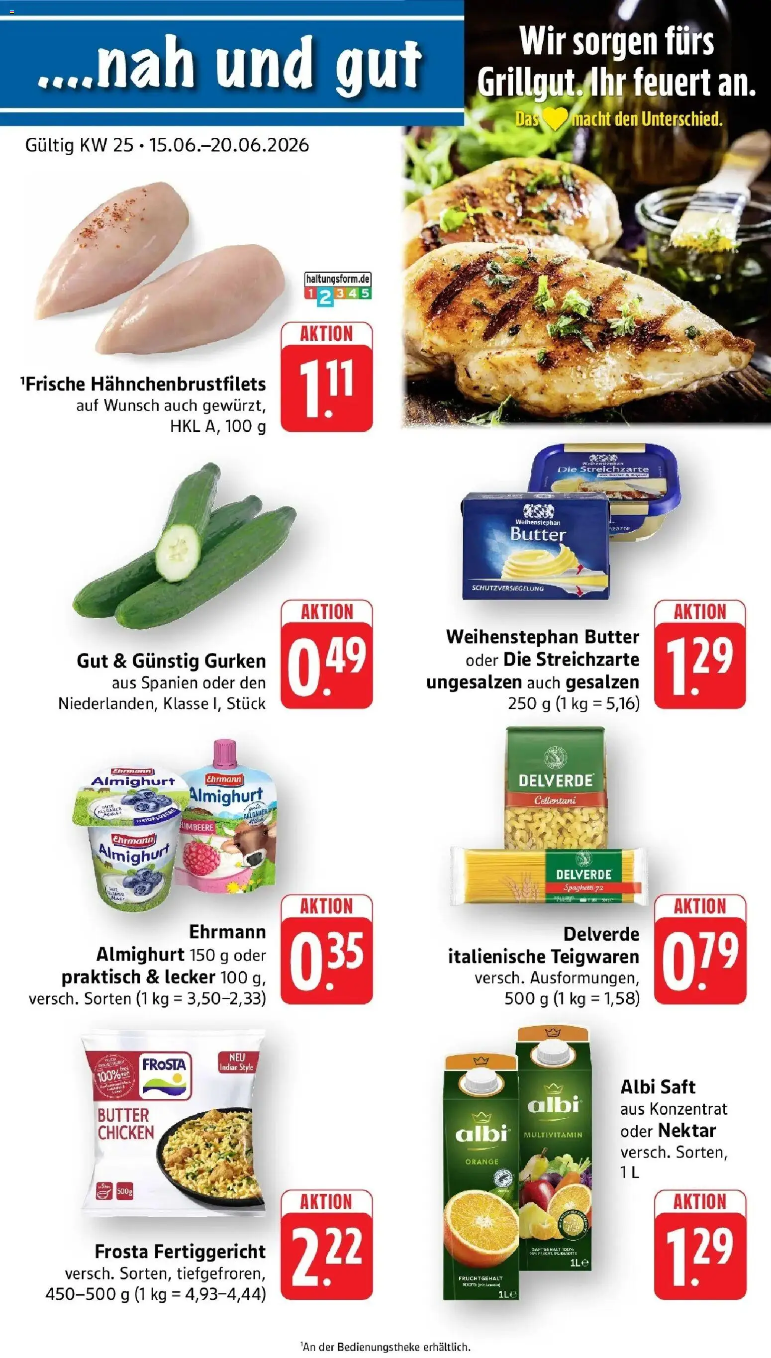Vorschau von dem Prospekt des Geschäftes nah & gut, gültig ab dem 14.06.2026 - Butter, Pasta, Spaghetti, Gurken, Karotte, Saft, Weihenstephan butter, Ehrmann almighurt