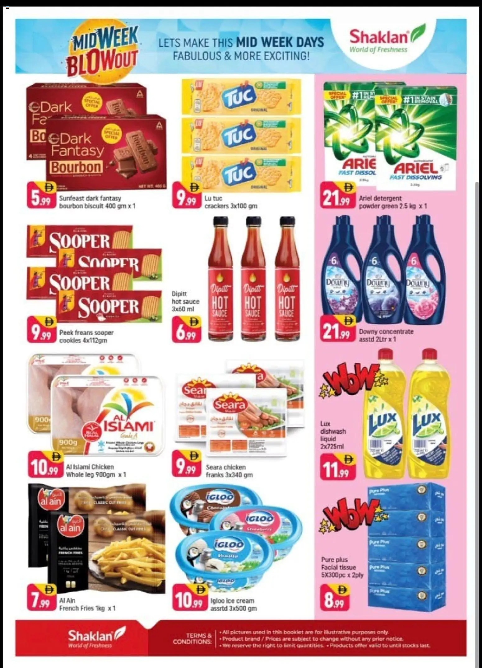 Preview of the catalogue Shaklan Midweek Blowout - Wadi Al Safa 5, Dubailand of store Shaklan valid from 26 Oct, 2026 - Ice Cream, Chicken, Cookies, Cream, Bourbon, Detergent, Powder, Sauce