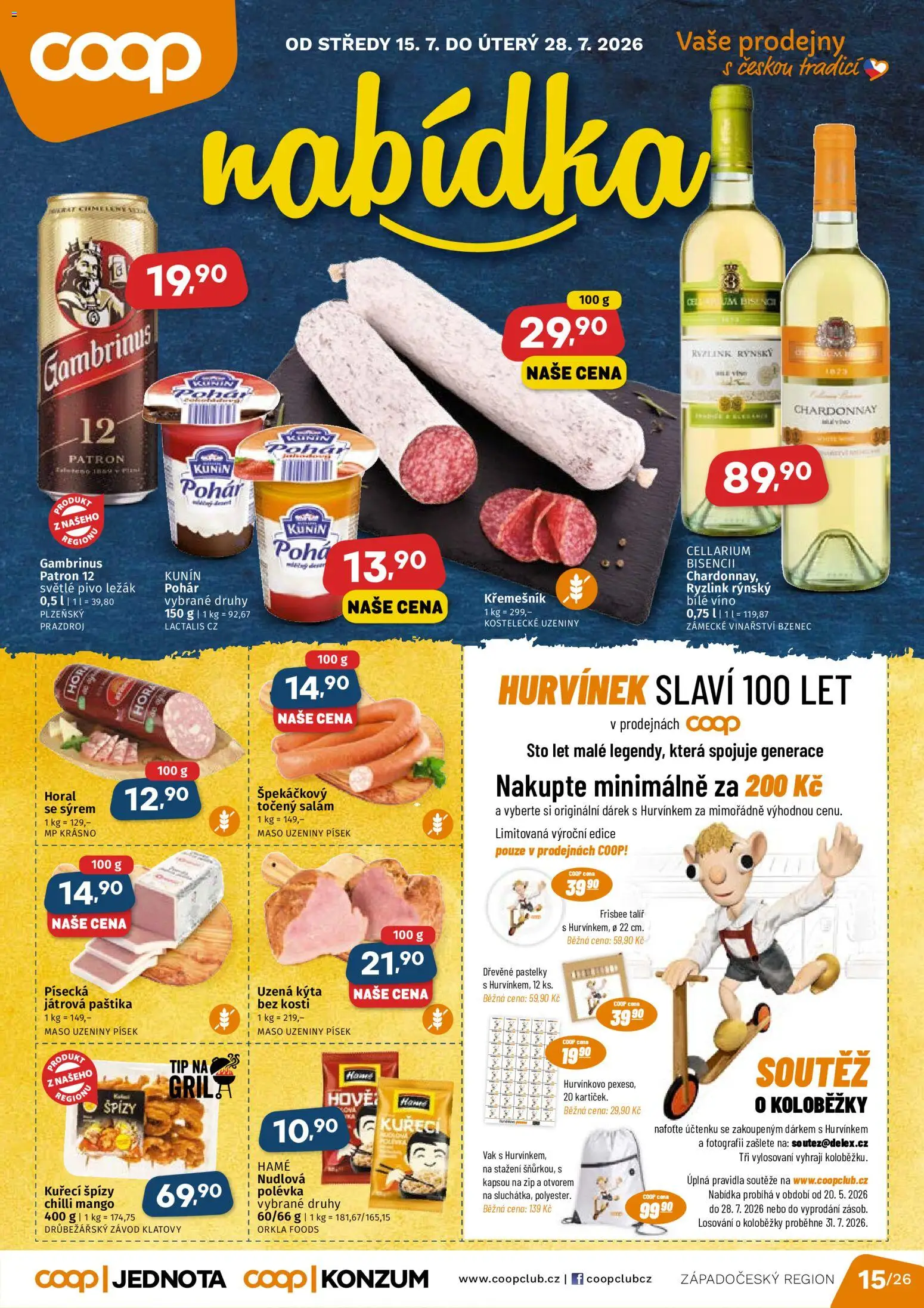 Náhled nabídky: Coop Coop leták platný od 15.07.2026 - Víno, Prazdroj, Gambrinus, Talíř, Pohár, Kýta, Uzeniny, Točený salám