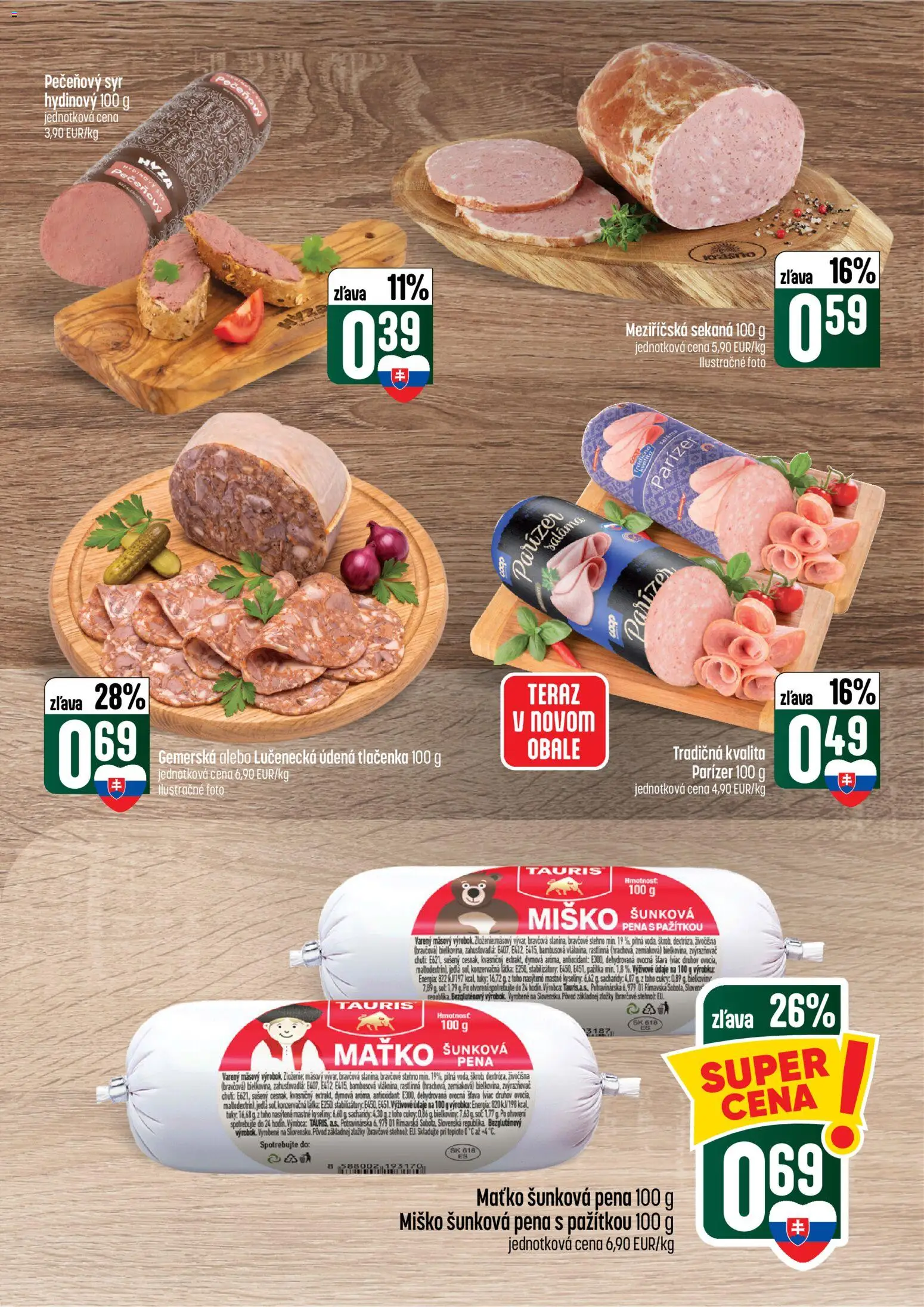 Náhľad COOP Jednota letáku platného od 08.10.2026 - Syr, Pečeň, Soľ, Bravčové stehno, Tlačenka, Pena, Saláma, Šťava