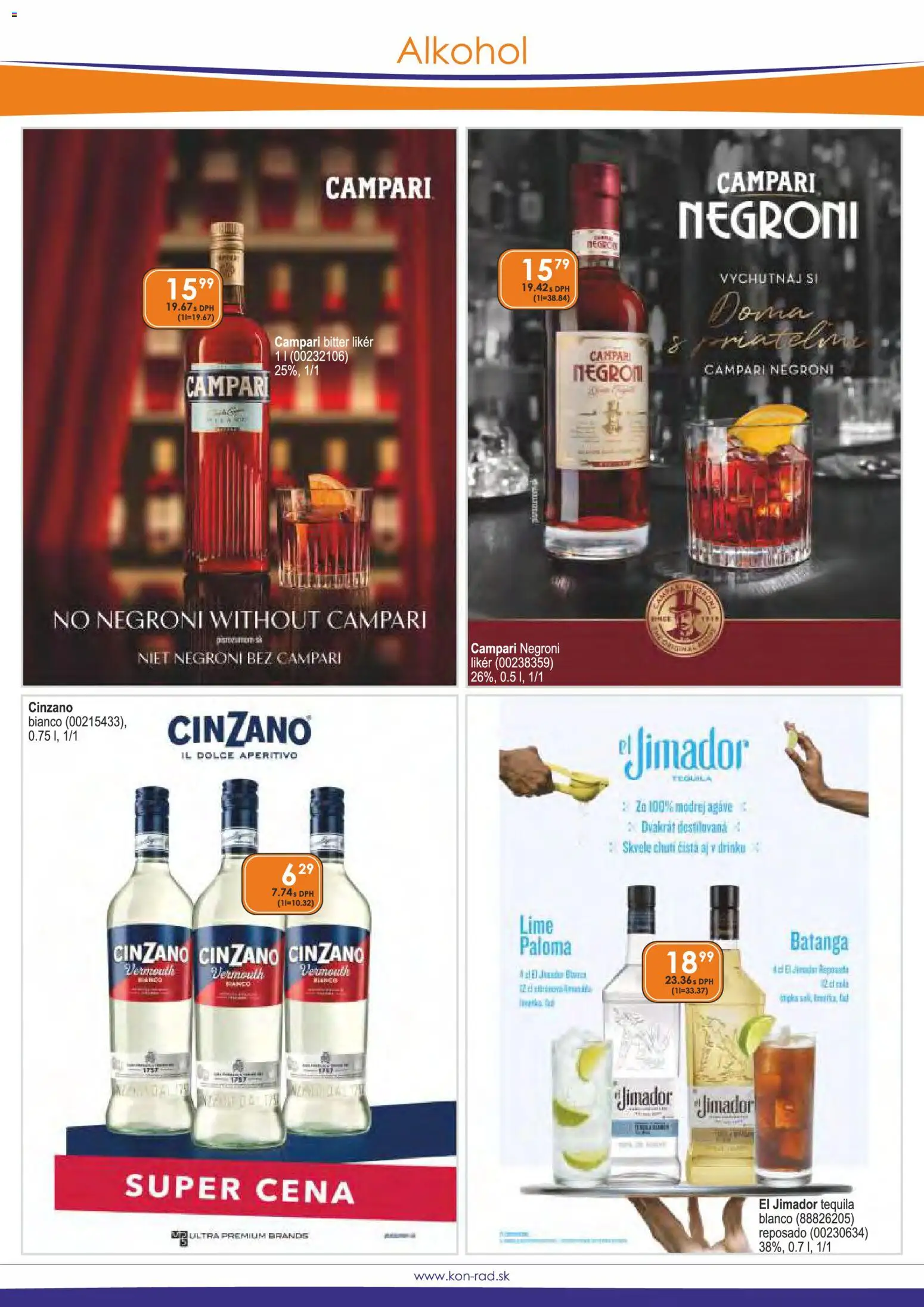 Náhľad KON - RAD letáku platného od 01.03.2026 - Alkohol, Tequila, Campari, Cinzano, Cinzano Bianco, Agáve