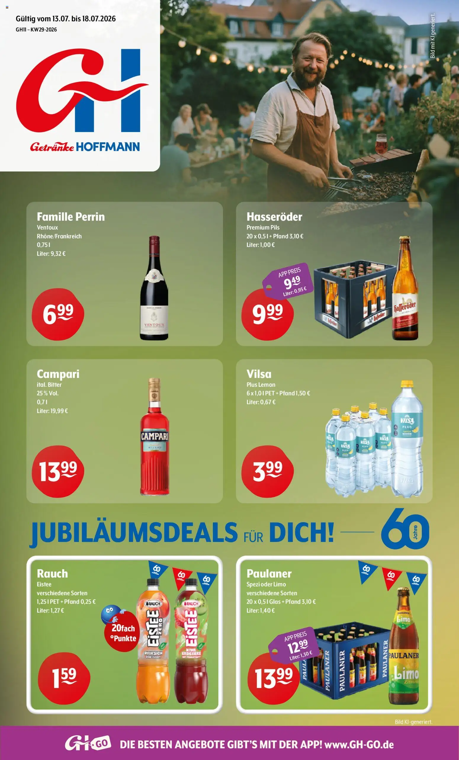 Vorschau von dem Prospekt des Geschäftes Getränke Hoffmann, gültig ab dem 13.07.2026 - Pfirsich, Campari, Paulaner, Hasseröder, Pils