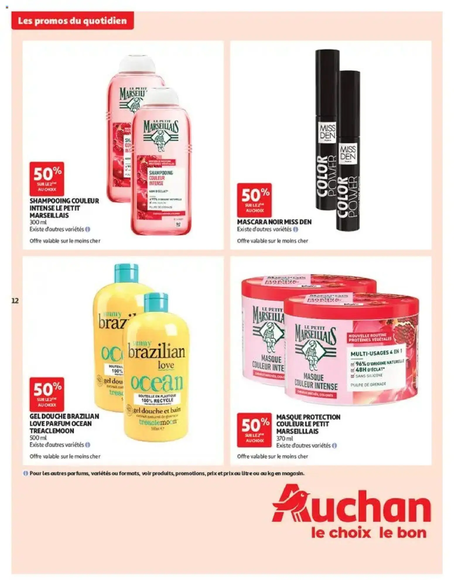 Prévisualisation de Auchan - Les promos du moment du magasin Auchan formulaire valide 27/10/2026 - Parfum, Grenade, Gel douche, Douche, Mascara, Masque, Shampooing