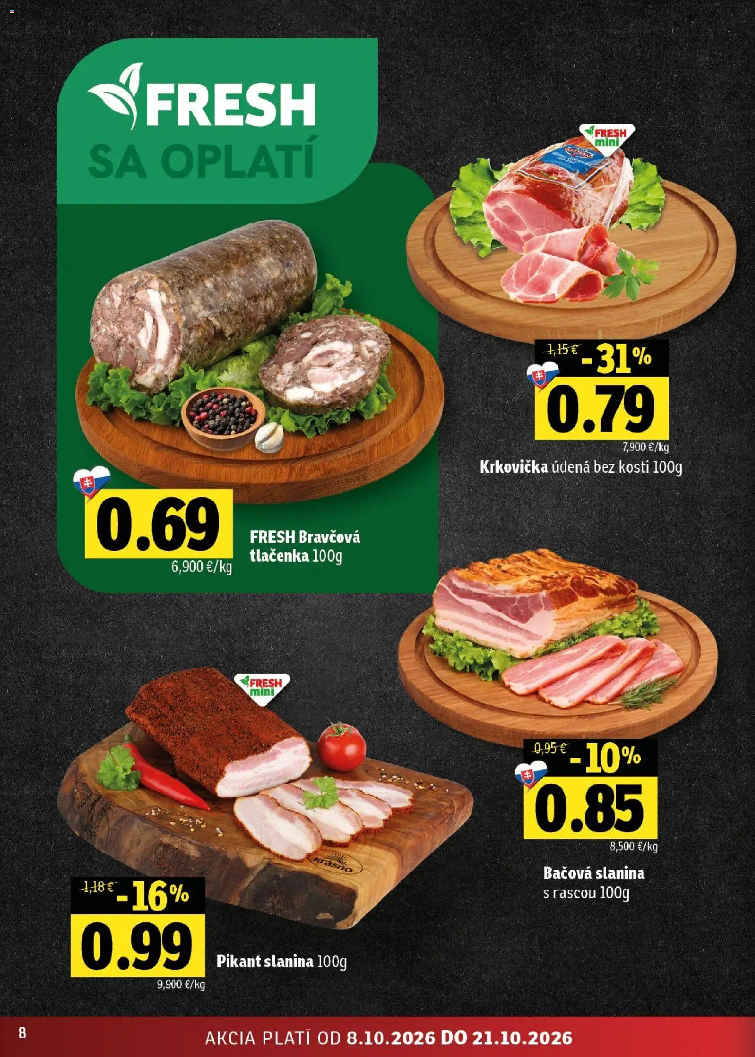 Náhľad Fresh letáku platného od 08.10.2026 - Krkovička, Slanina, Tlačenka