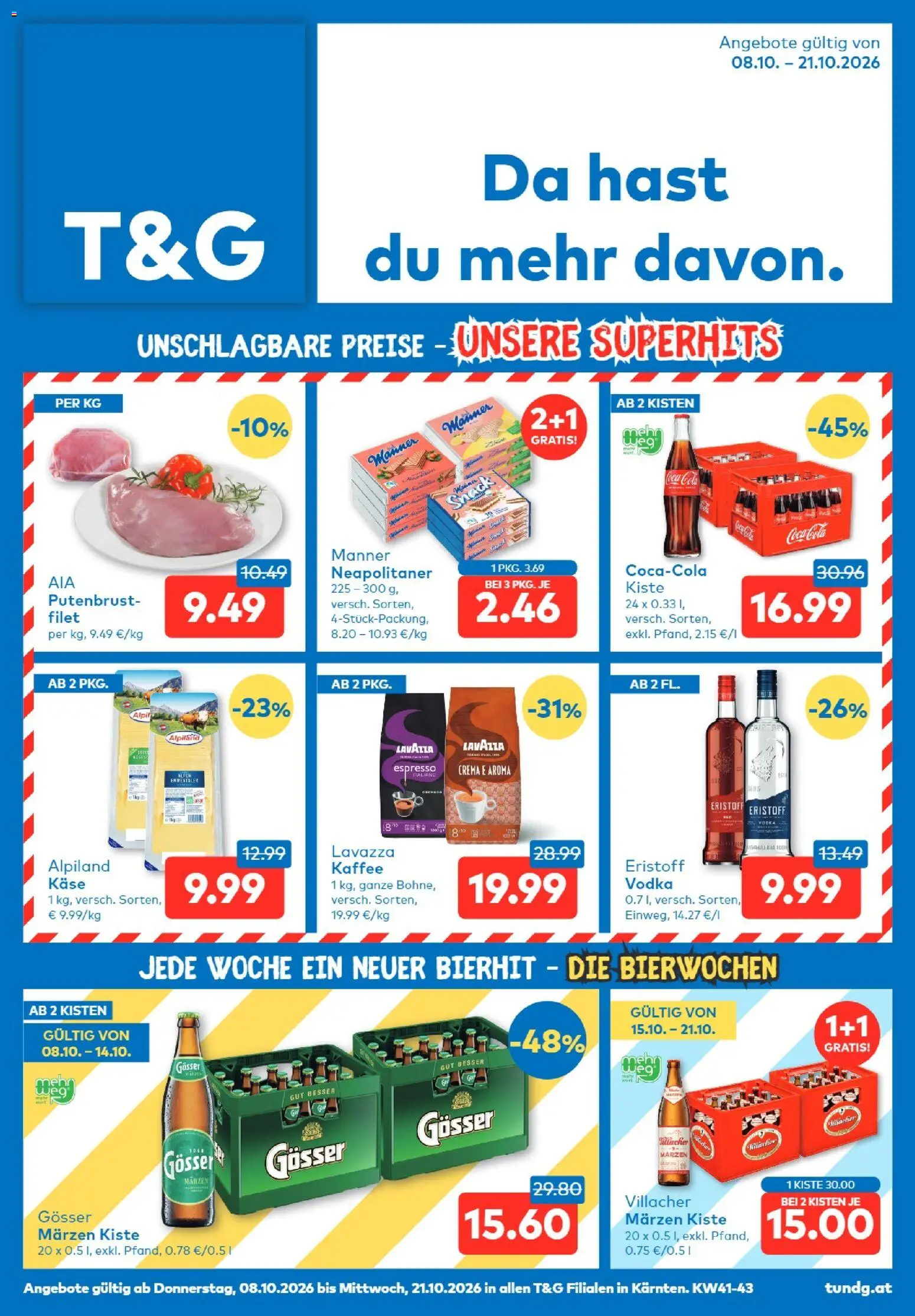 Vorschau der Angebote: T&G T&G Kärnten gültig ab 08.10.2026 - Kaffee, Käse, Putenbrust