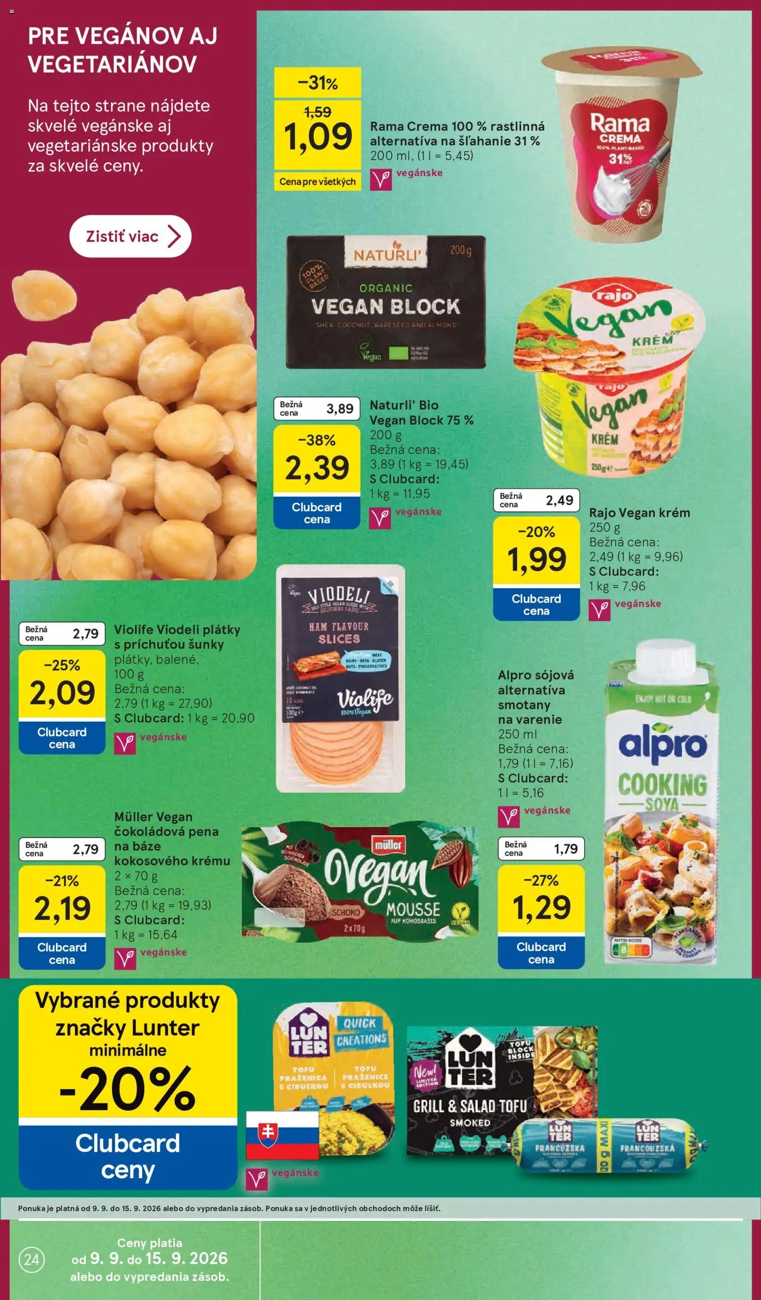 Náhľad Tesco letáku platného od 09.09.2026 - Wc, Tofu, Alpro, Rama, Pena, Čokoládová pena, Krém