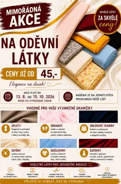 Náhled nabídky: Prior Prior - Akční Nabídka Oděvních A Bytových Látek platný od 13.08.2026