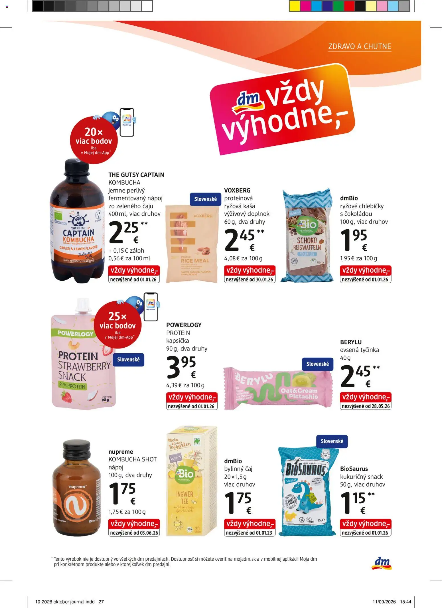 Náhľad dm drogerie letáku platného od 01.10.2026 - Protein, Čaj, Kaša, Ryžové chlebíčky, Bylinný čaj