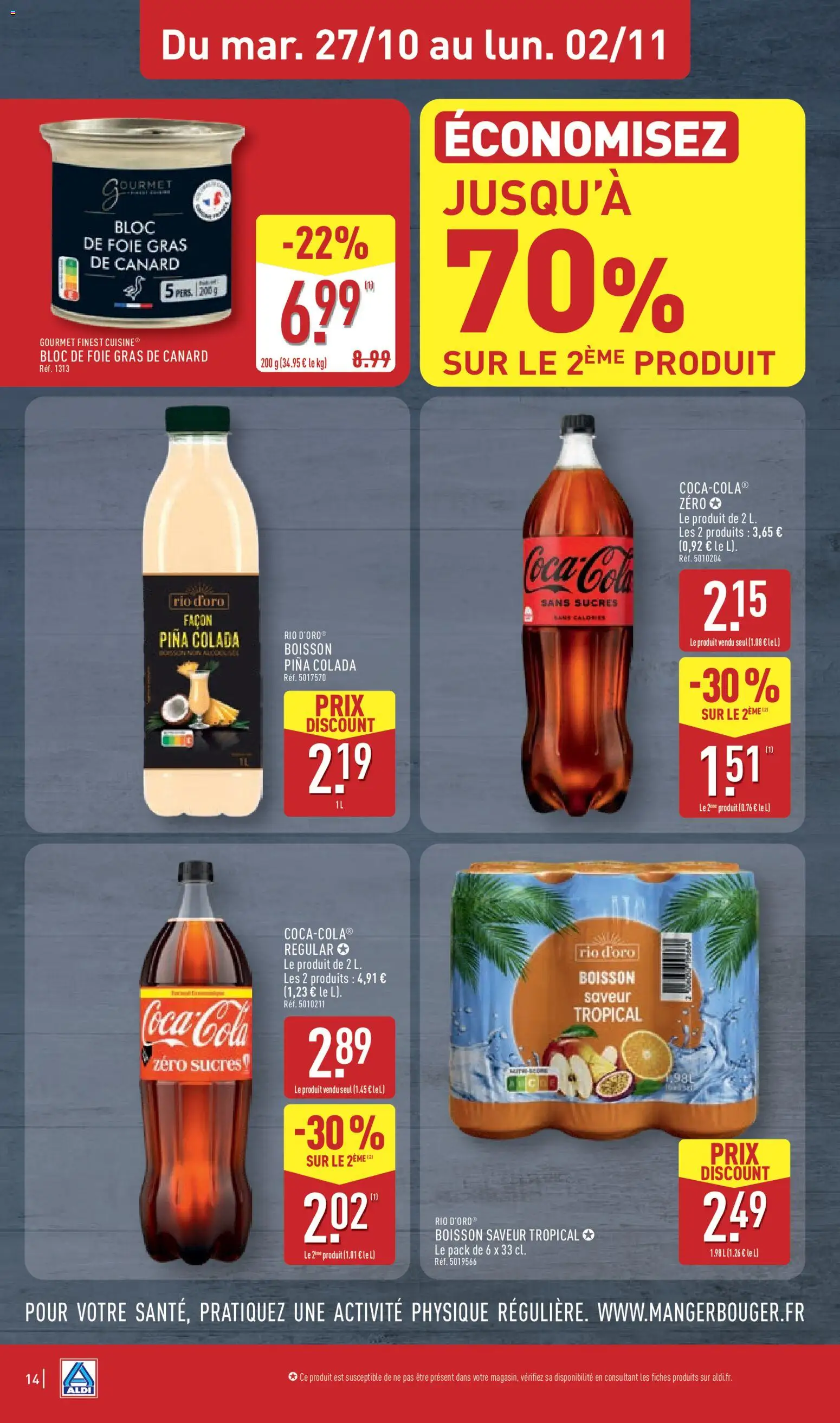Prévisualisation de Aldi catalogue du magasin Aldi formulaire valide 27/10/2026 - Foie gras, Canard, Pina colada, Boisson, Foie, Foie Gras de Canard, Bloc de foie gras, Bloc de foie gras de canard