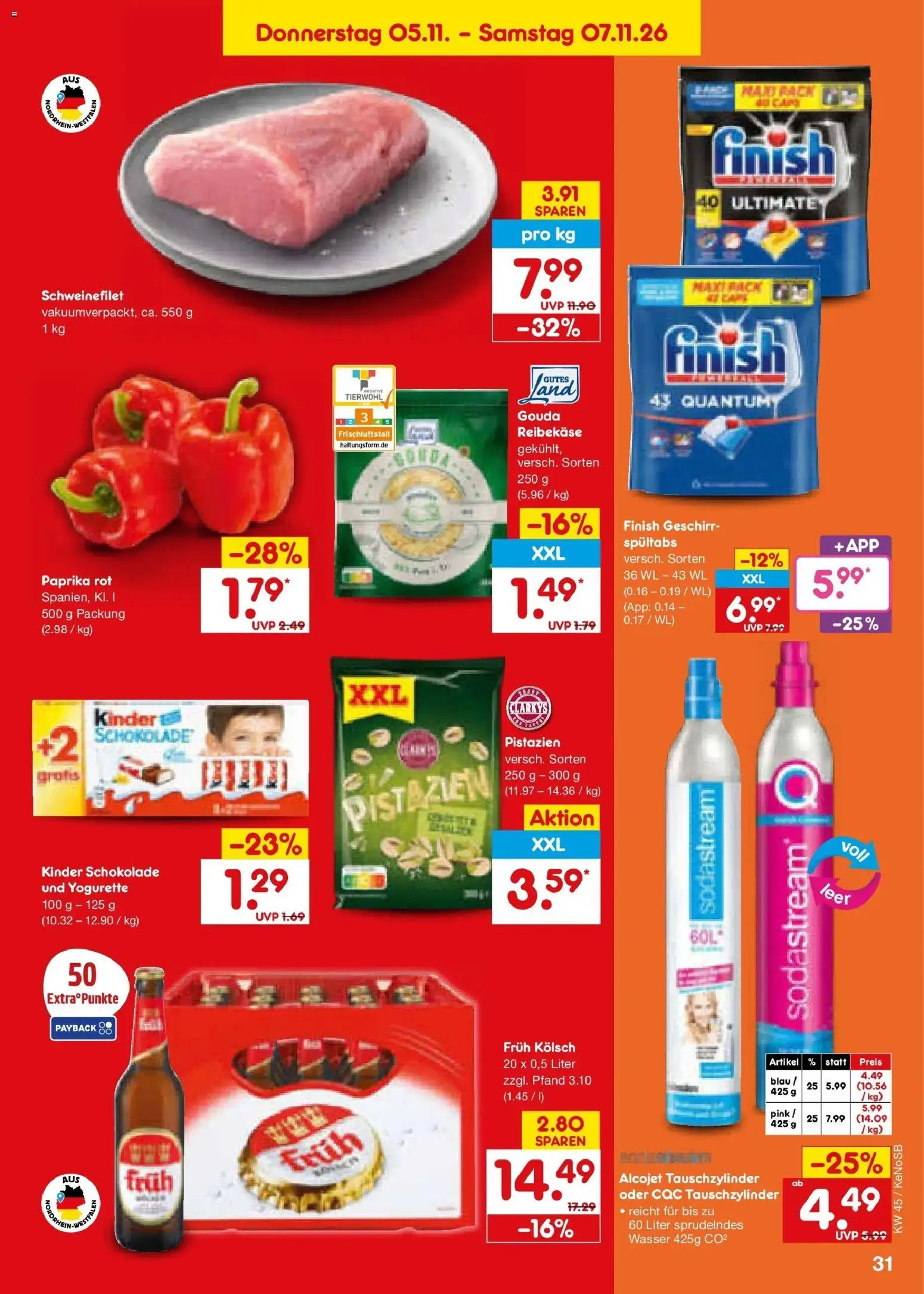 Vorschau von dem Prospekt des Geschäftes Netto Marken-Discount, gültig ab dem 02.11.2026 - Wasser, Schokolade, Paprika, Schweinefilet, Yogurette, Gouda, Finish, Reibekase