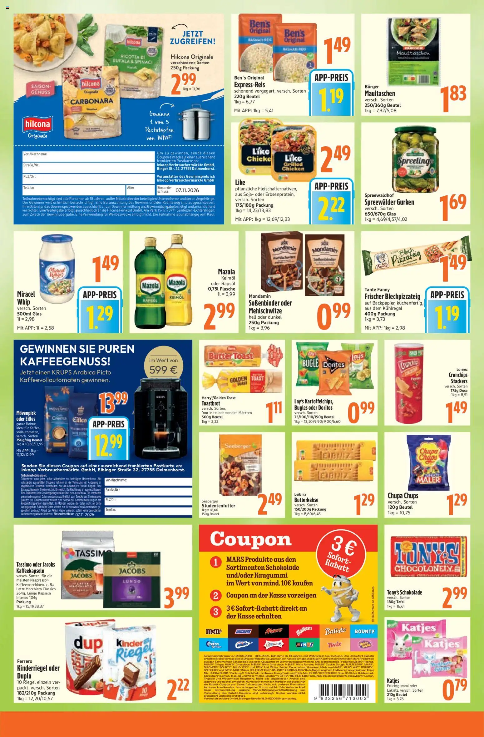 Vorschau von dem Prospekt des Geschäftes Inkoop, gültig ab dem 26.10.2026 - Telefon, Mars, Tassimo, Gurken, Katjes, Snickers, Toast, Butterkekse