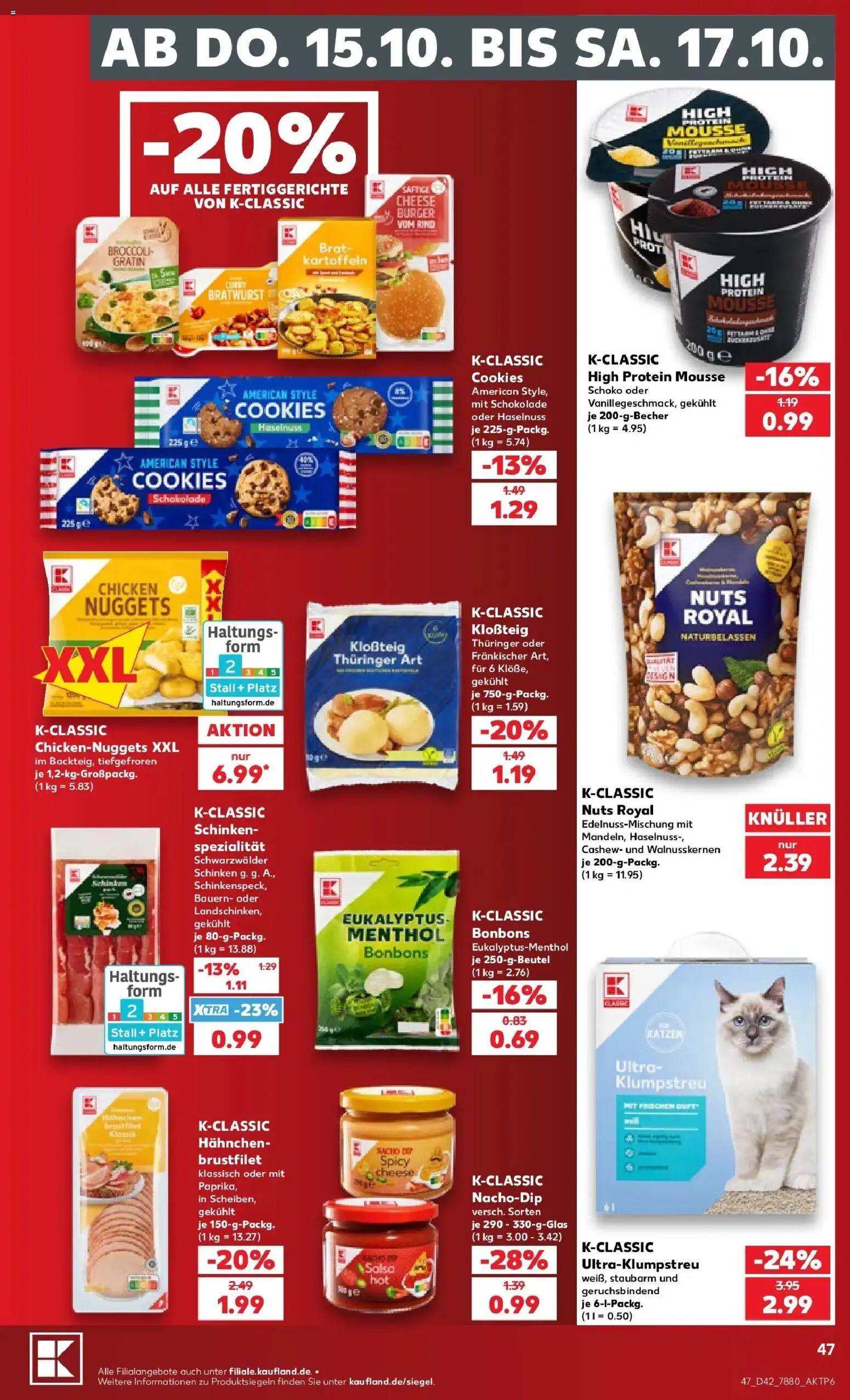 Vorschau von dem Prospekt des Geschäftes Kaufland, gültig ab dem 12.10.2026 - Burger, Schokolade, Bratwurst, Kartoffeln, Schinken, Cashew, Fertiggerichte, Hahnchen