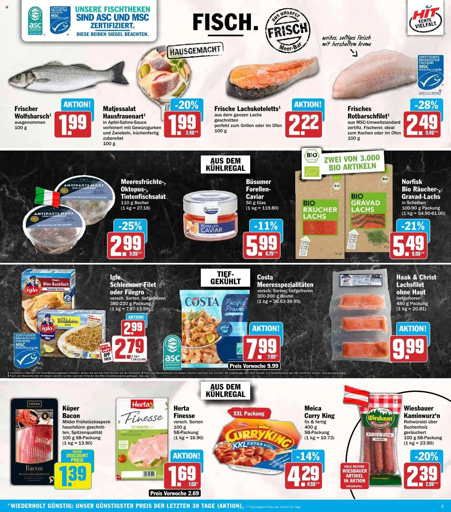 Vorschau von dem Prospekt des Geschäftes HIT, gültig ab dem 26.10.2026 - Lachs, Fleisch, Ofen, Schinken, Meeresfrüchte, Iglo, Iglo schlemmerfilet, Meica