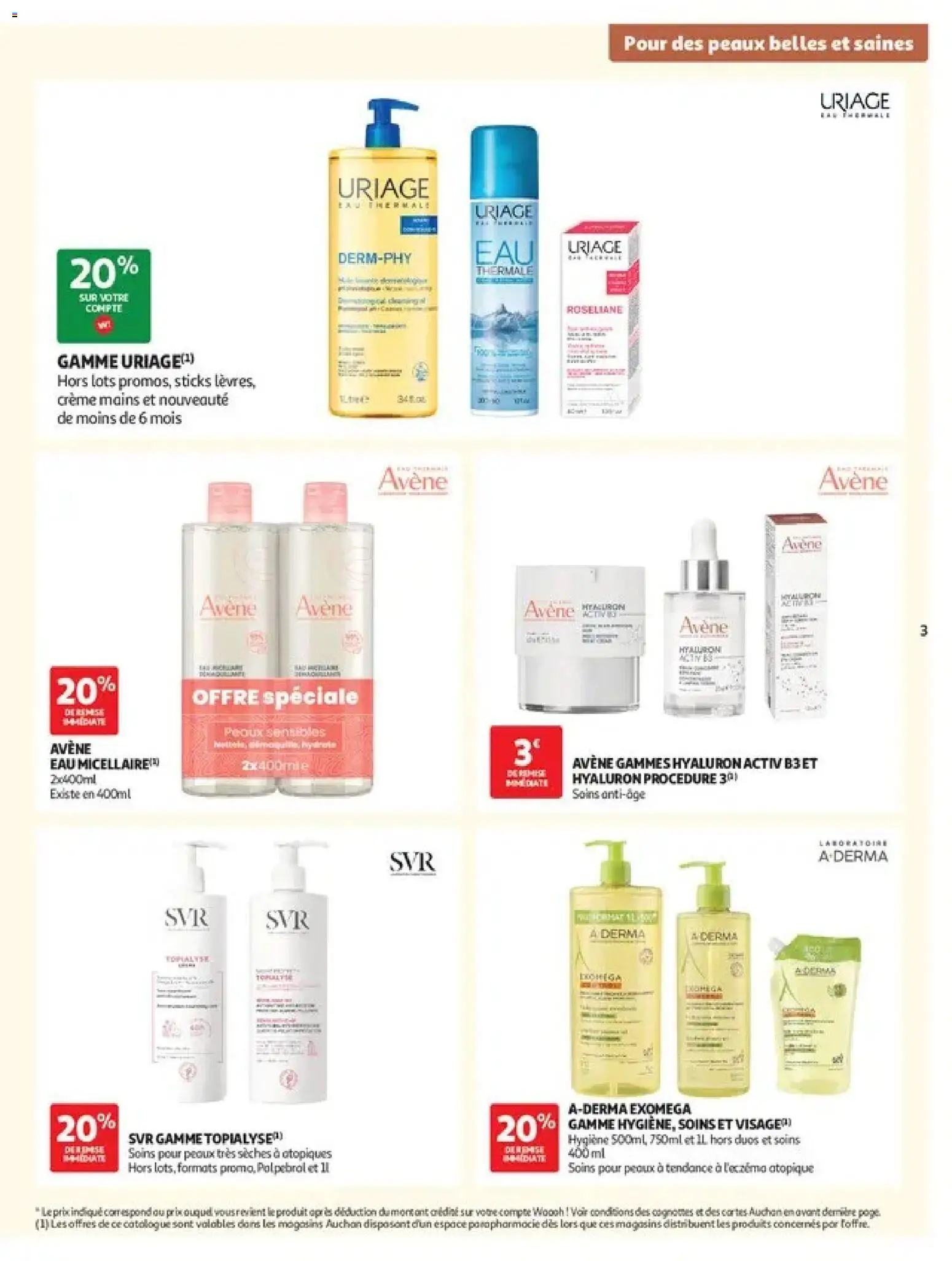Prévisualisation de Auchan Parapharmacie, beauté du magasin Auchan formulaire valide 27/10/2026 - Avène, Crème, Eau micellaire, Hygiène, Crème mains, Eau thermale