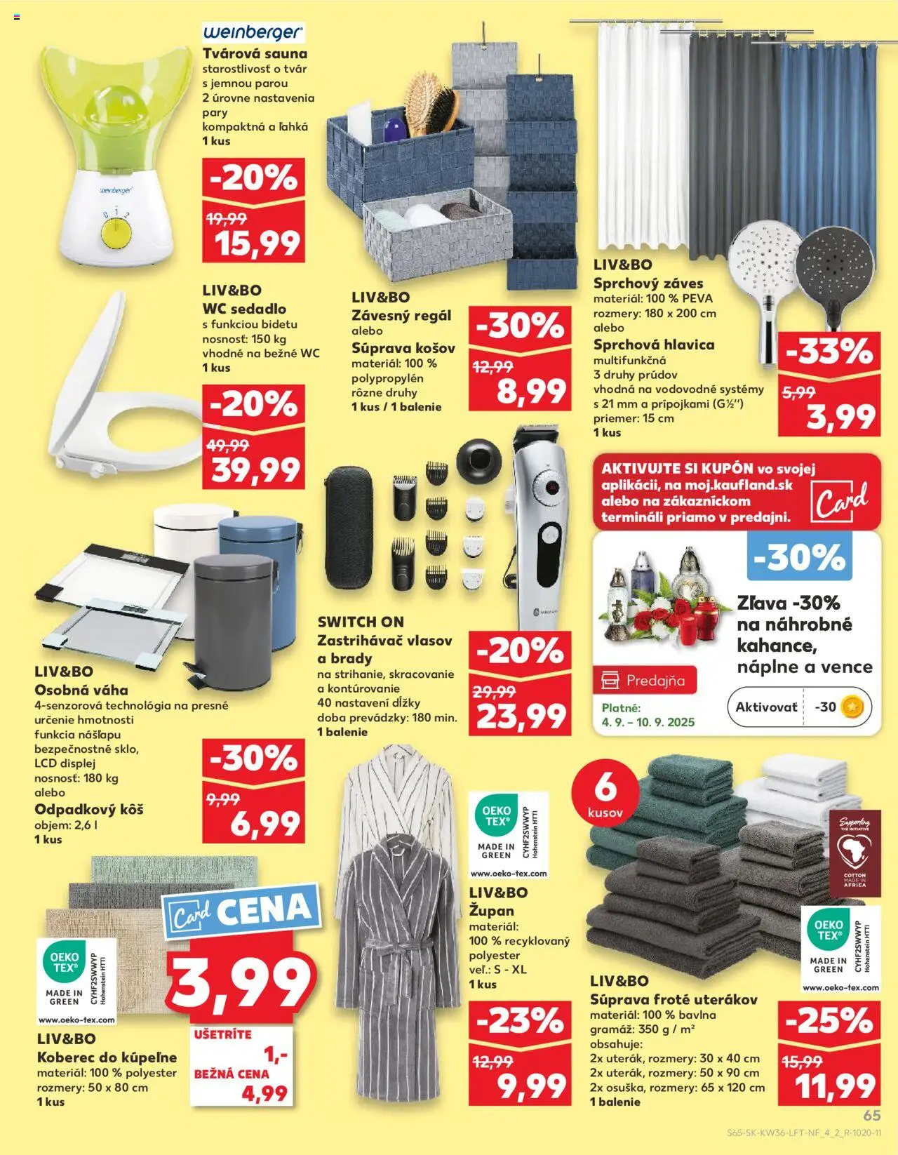 Náhľad Kaufland letáku platného od 04.09.2025 - Wc, Regál, Koberec, Župan, Váha, Zastrihávač vlasov, Kôš, Koberec do kúpeľne