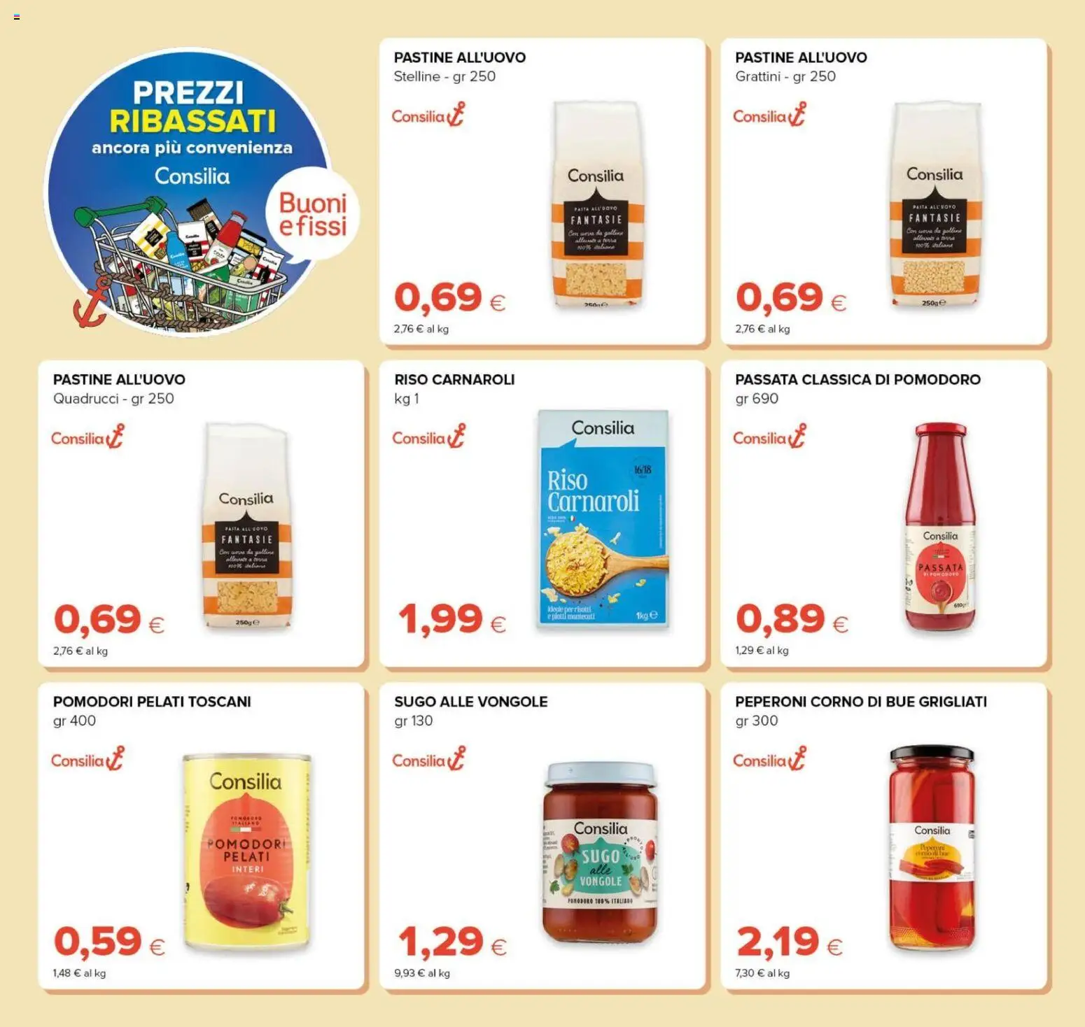 Anteprima dell'opuscolo Oasi volantino Prezzi Ribassati dal negozio Oasi valido da 21/10/2026 - Pasta, Pomodoro, Vongole, Riso, Peperoni, Sugo, Passata di pomodoro, Riso Carnaroli