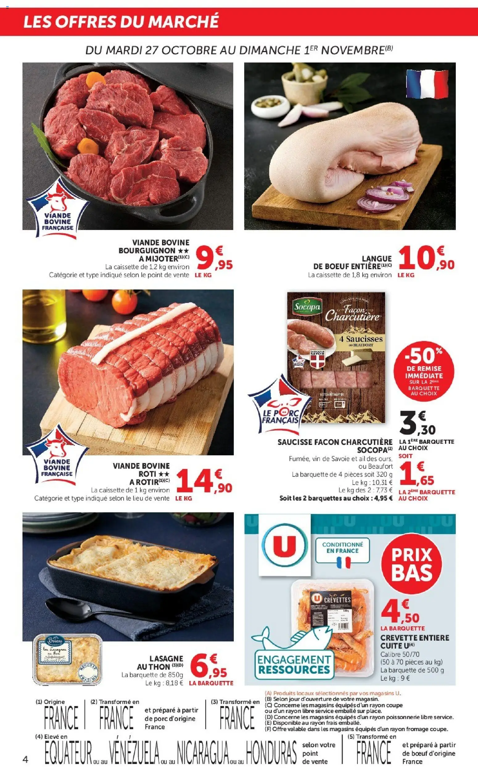Prévisualisation de U Express - Les prix bas de la semaine du magasin U Express formulaire valide 27/10/2026 - Fromage, Poissonnerie, Beaufort, Thon, Saucisses, Viande, Crevettes, Viande bovine