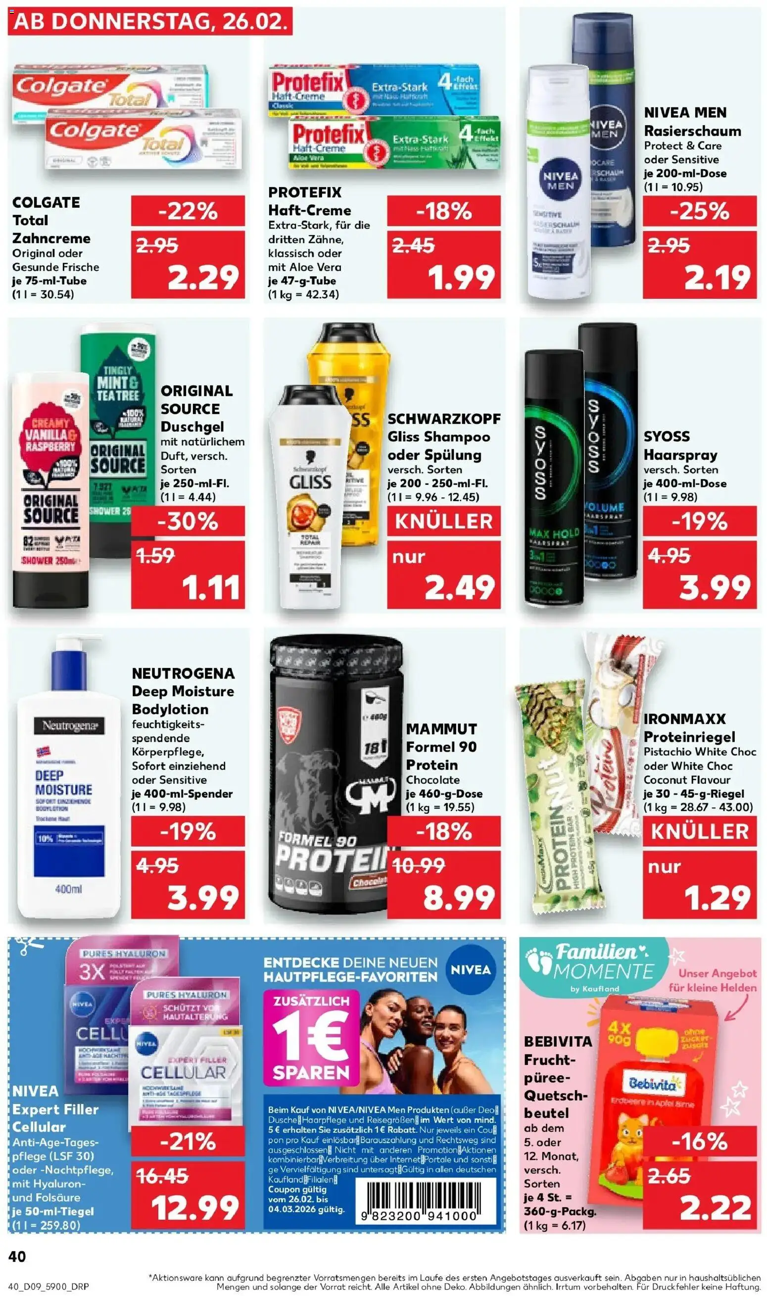 Vorschau von dem Prospekt des Geschäftes Kaufland, gültig ab dem 26.02.2026 - Shampoo, Creme, Duschgel, Haarspray, Rasierschaum, Body Lotion, Spülung, Shower Gel