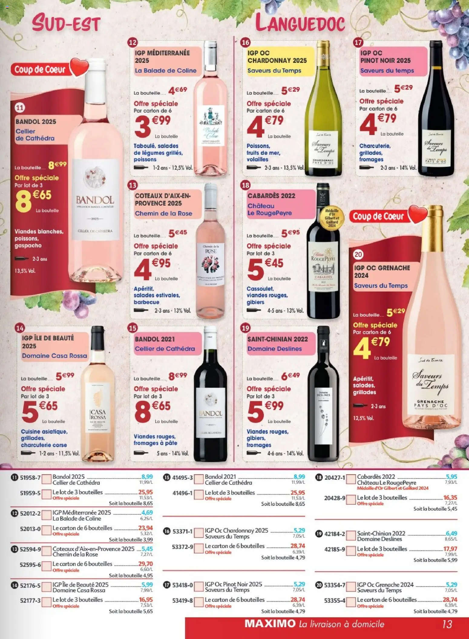 Prévisualisation de Maximo catalogue epicerie du magasin Maximo formulaire valide 24/08/2026 - Barbecue, Poissons, Fruits, Charcuterie, Pâte, GP, Pinot noir, Bouteille