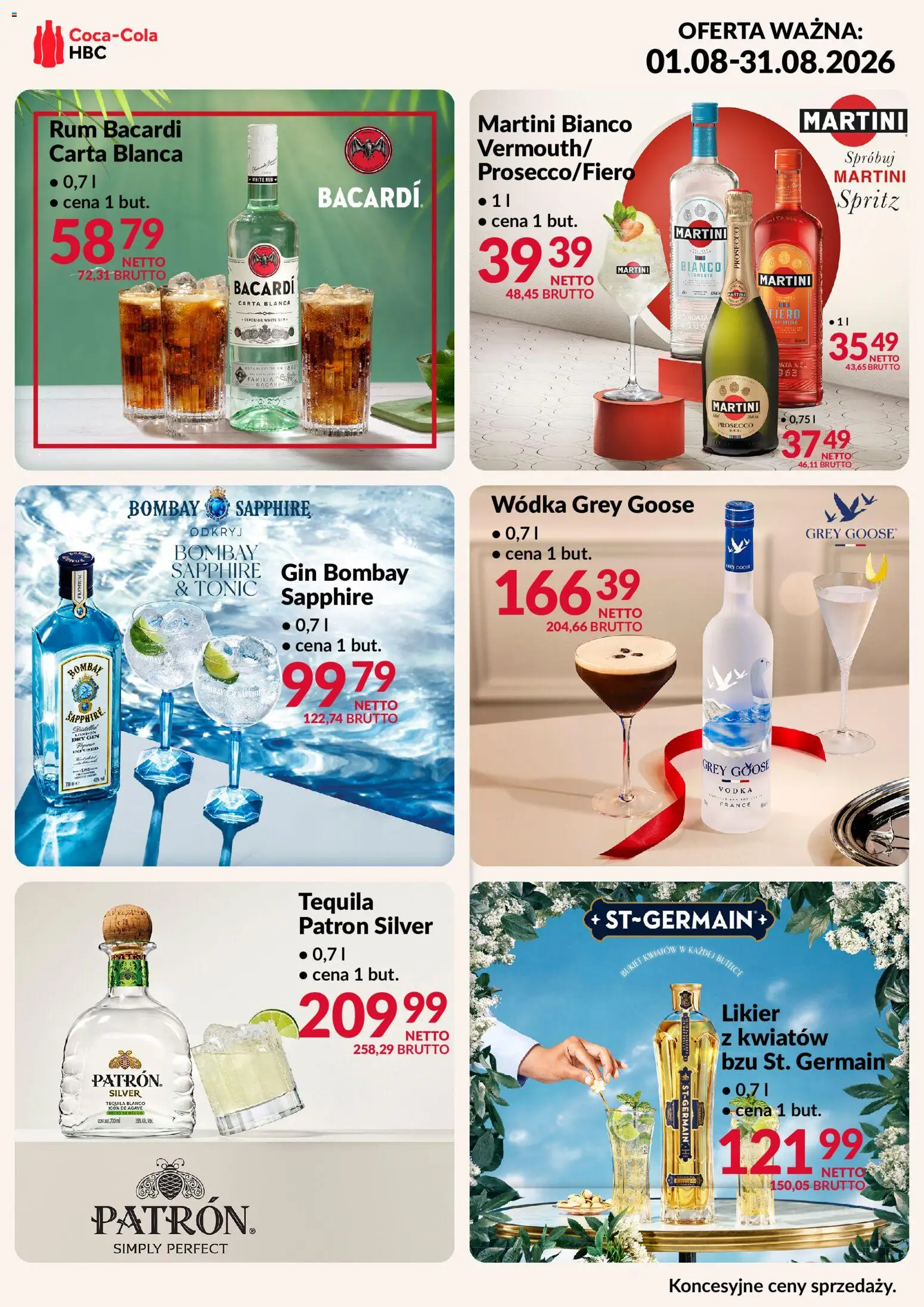 Pogląd gazetki "Makro gazetka - Coca Cola alkohole" ze sklepu Makro ważnej od 01.08.2026 - Tequila, Bacardi, Wódka, Martini Bianco, Vodka, Rum Bacardi, Vermouth, London dry gin