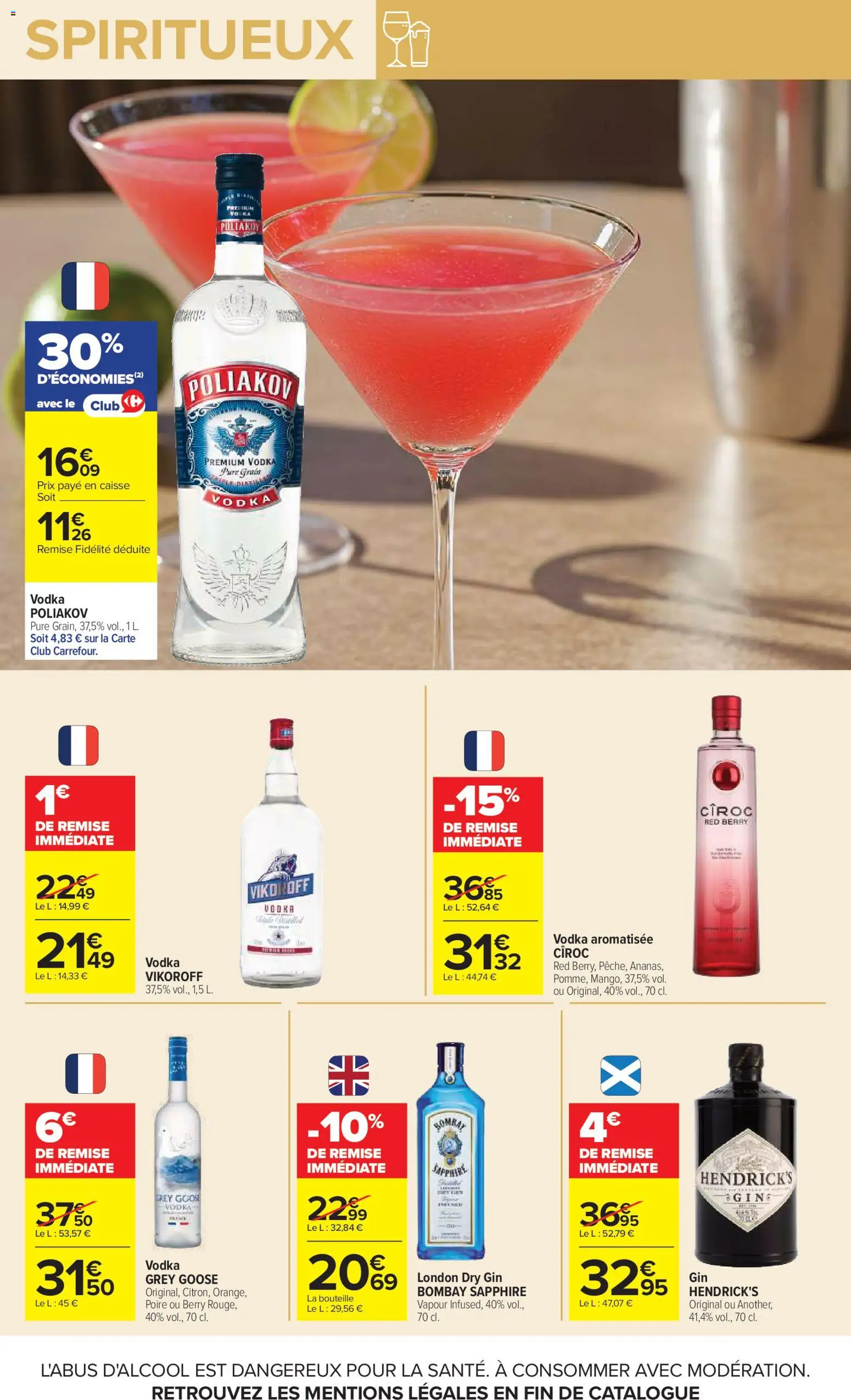 Prévisualisation de Carrefour Vos promos du quotidien du magasin Carrefour formulaire valide 27/10/2026 - Poire, Gin, Bouteille, Vodka Poliakov, Bombay Sapphire, Gin Hendrick's, Gin Bombay, Vodka aromatisée