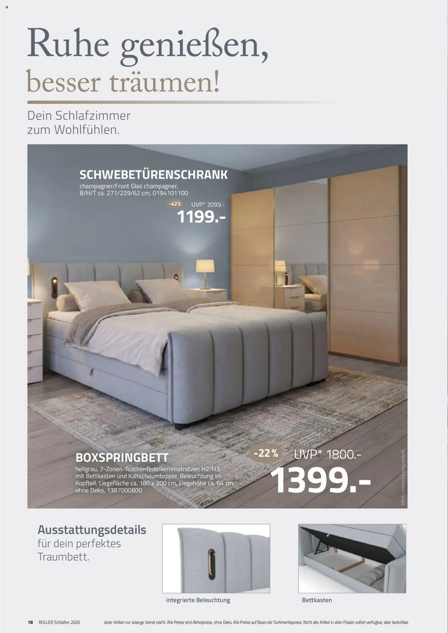 Vorschau von dem Prospekt des Geschäftes Roller, gültig ab dem 30.08.2026 - Boxspringbett, Schwebetürenschrank