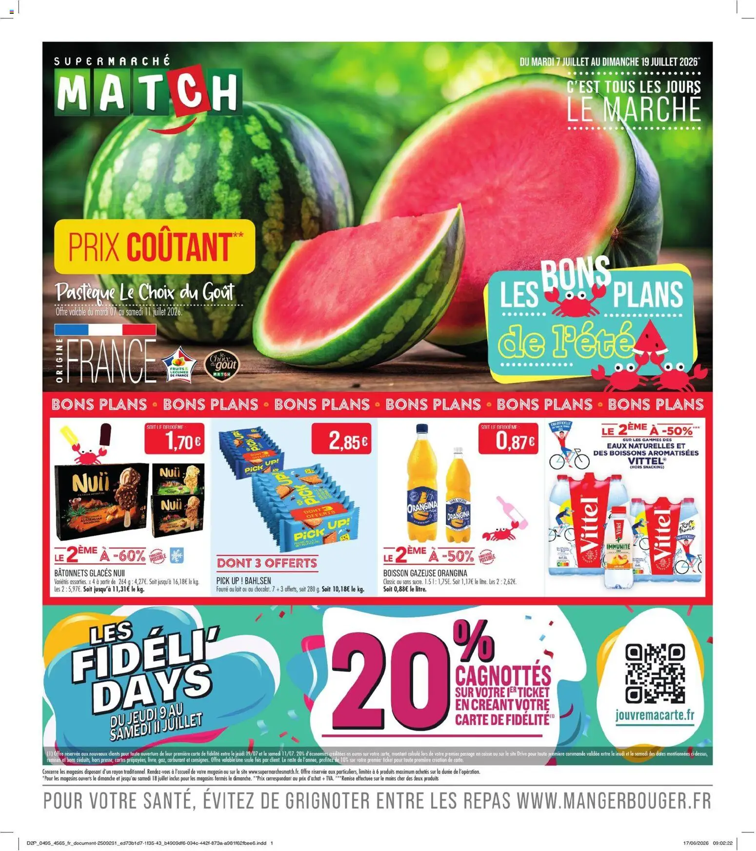 Prévisualisation de Match Supermarché C'est tous les jours le marché du magasin Match Supermarché formulaire valide 07/07/2026 - Boisson, Lait, Glaces, Pastèque, Vittel, Orangina, Boissons