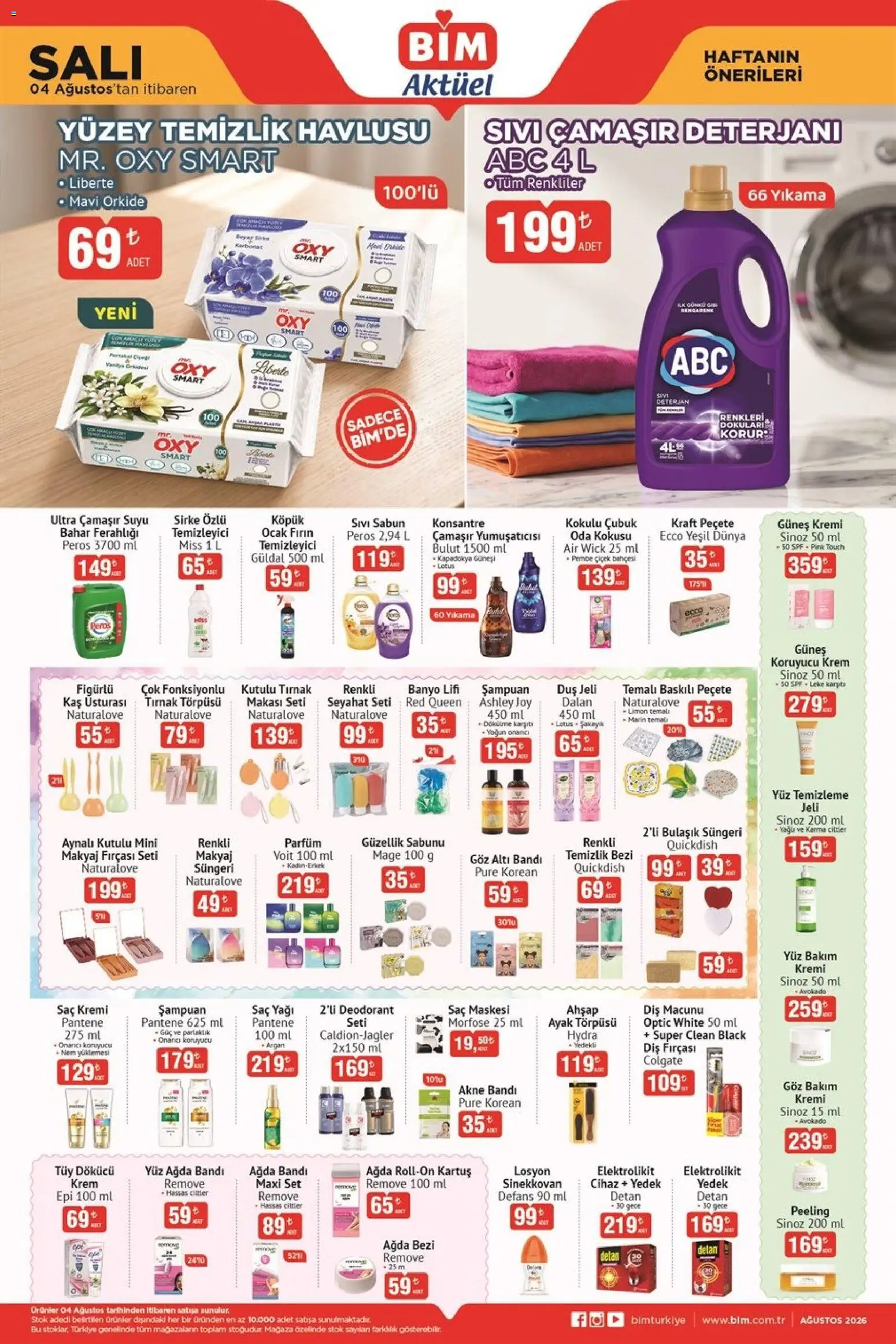 BİM BİM - Katalog Salı 04.08.2026 - Broşürünün önizlemesi - Fırın, Güneş kremi, Limon, Oda kokusu, Deterjan, Saç maskesi, Çamaşır deterjanı, Sabun