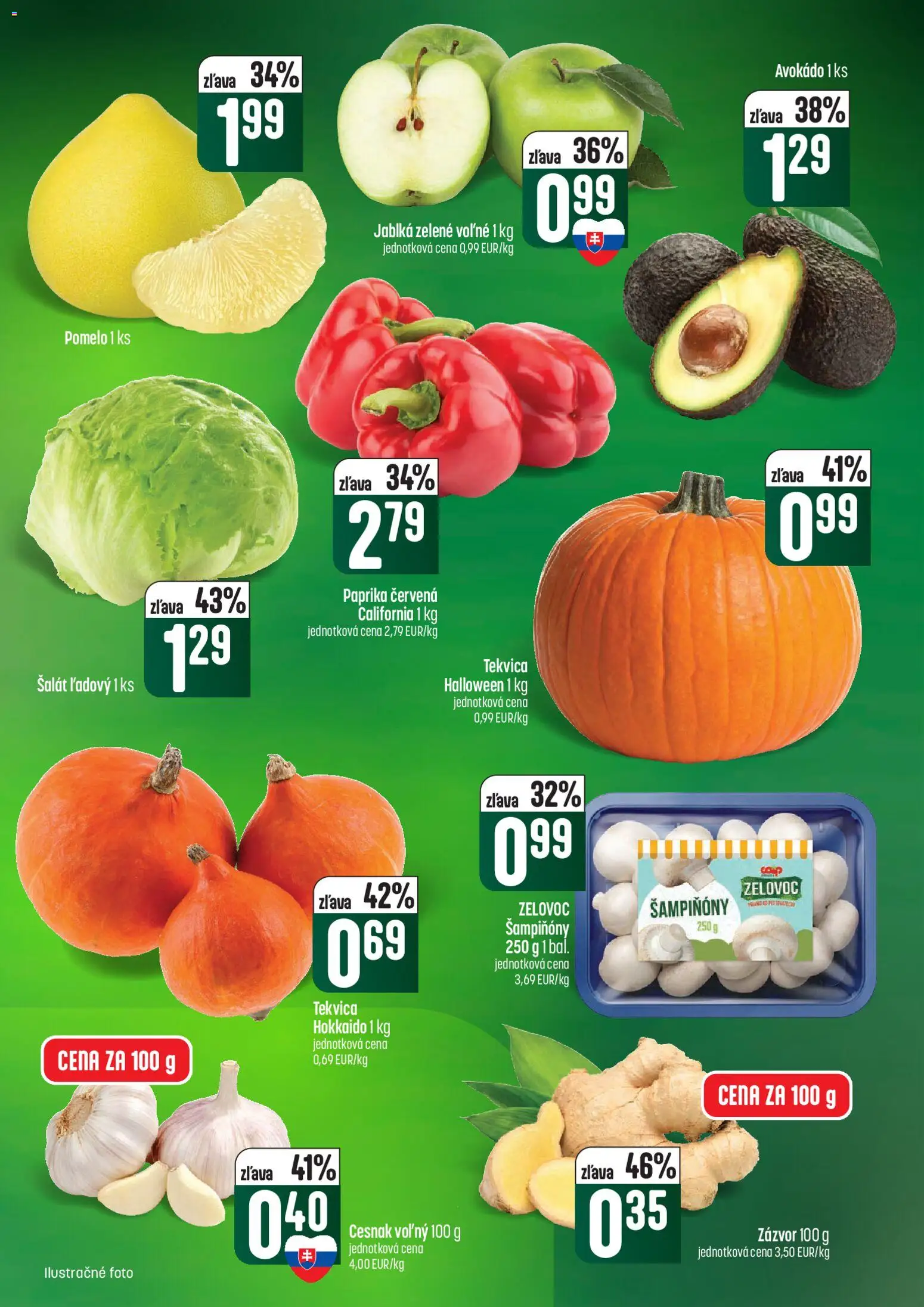 Náhľad COOP Jednota letáku platného od 01.10.2026 - Paprika, Tekvica, Pomelo, Cesnak, Šampiňóny, Zázvor, Jablká, Tekvica Hokkaido