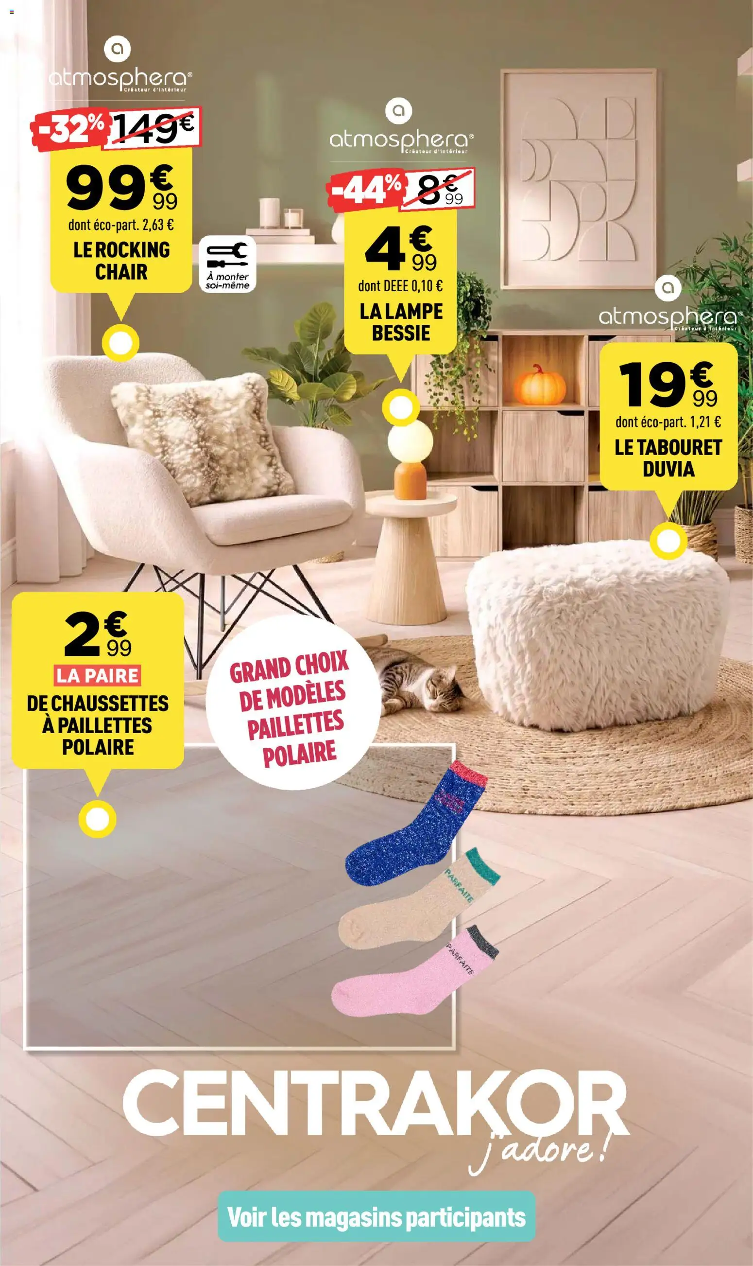 Prévisualisation de Centrakor catalogue Interieur douillet du magasin Centrakor formulaire valide 19/10/2026 - Lampe, Chaussettes, Polaire, Le tabouret