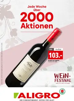 Vorschau des Merkblatts Aligro aktionen Foire aux vins Schlieren, Gossau SG, Frauenfeld, Rapperswil-Jona, Sargans, Bern vom Shop Aligro gültig von 21.09.2026 bis 03.10.2026
