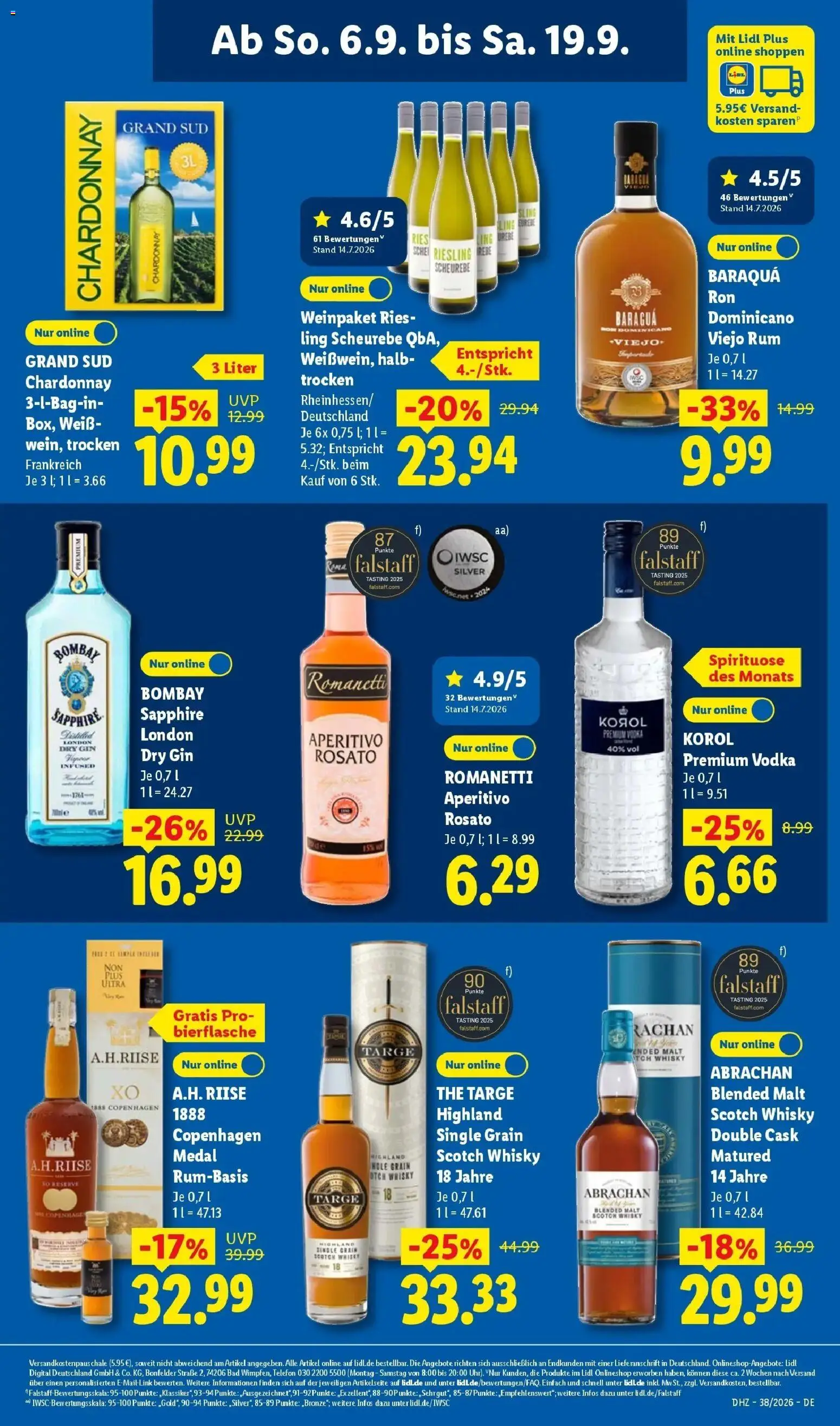 Vorschau von dem Prospekt des Geschäftes Lidl, gültig ab dem 14.09.2026 - Telefon, Bad, Whisky, Gin, Vodka, Rum, Grand sud